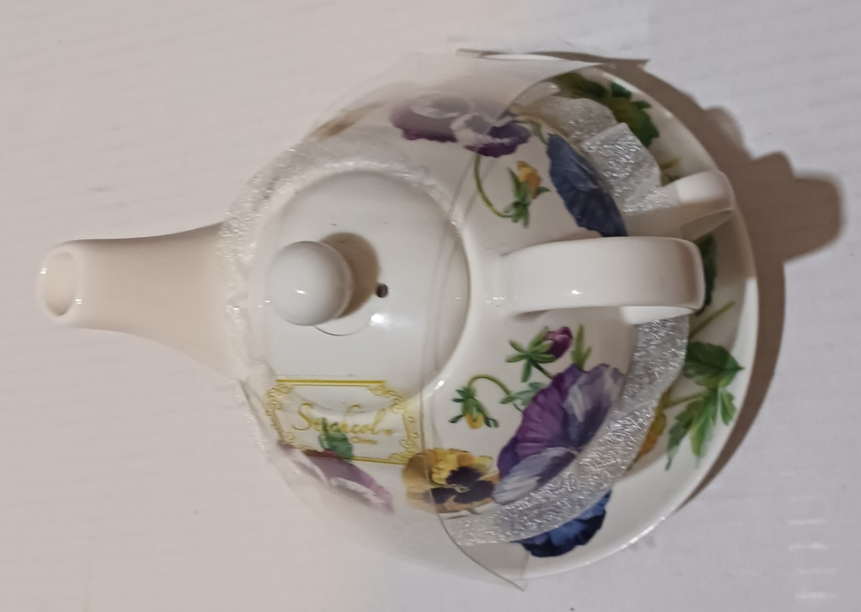 Stechcol Gracie Bone China White & Floral Butterflies TEAPOT