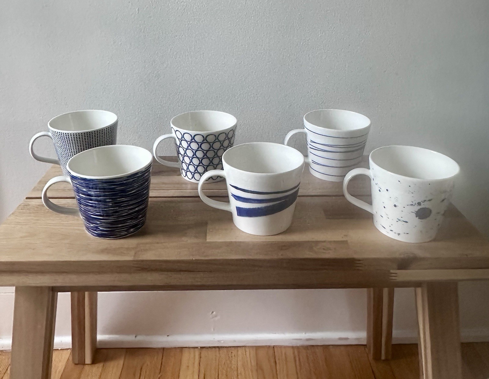 Royal Doulton Pacific Blue And White 12oz Porcelain Coffee Tea Mugs Set Of 6