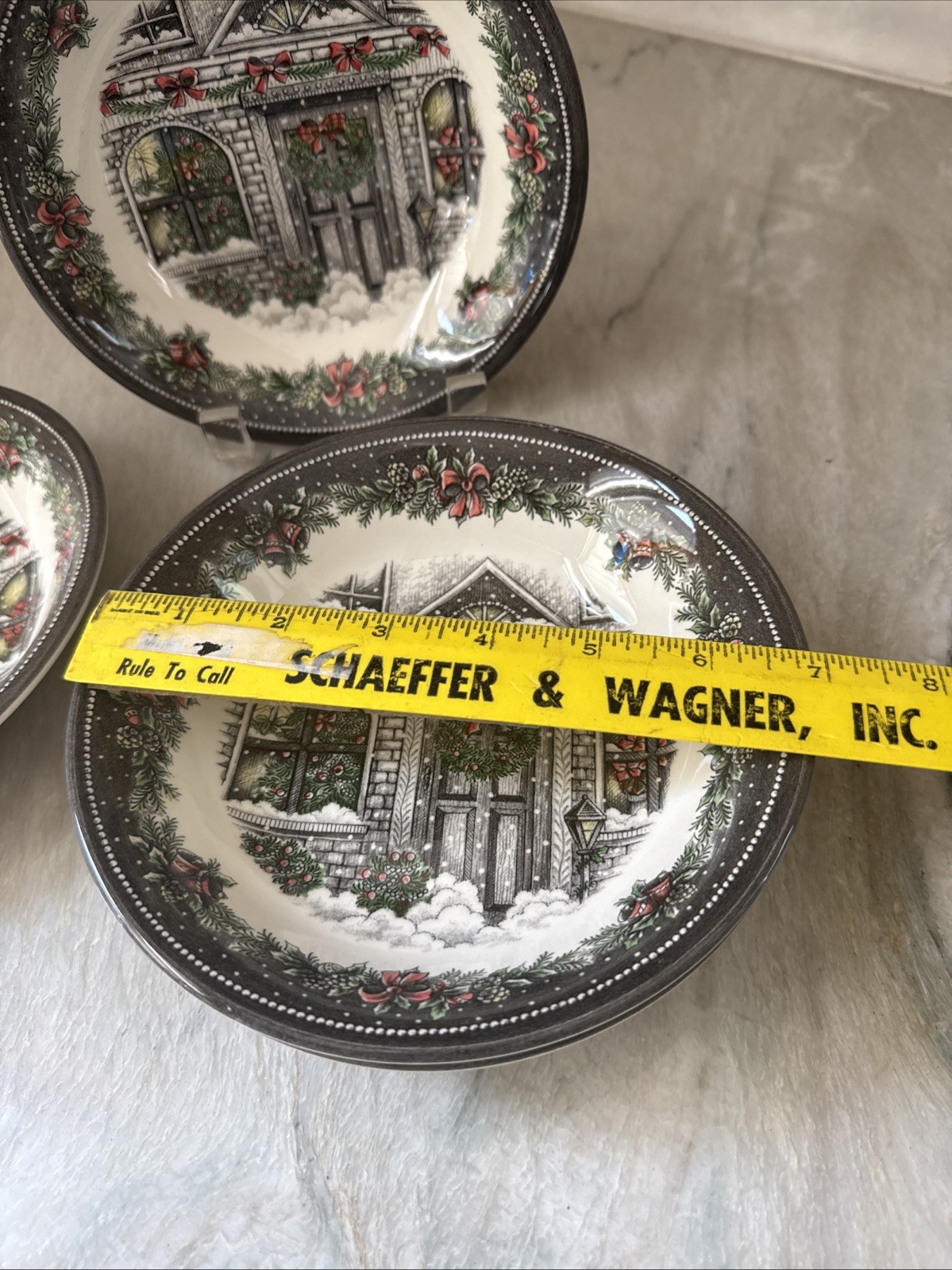 Set 4 Royal Stafford Christmas Home Door Wreath Bowl Cereal Soup 7″ NWOT Disc