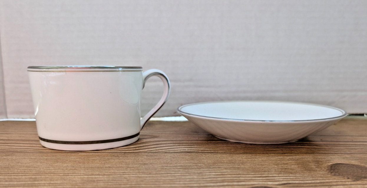 Vera Wang Fidelity Wedgwood Cup and Saucer Fine Bone China Platinum Trim VTG