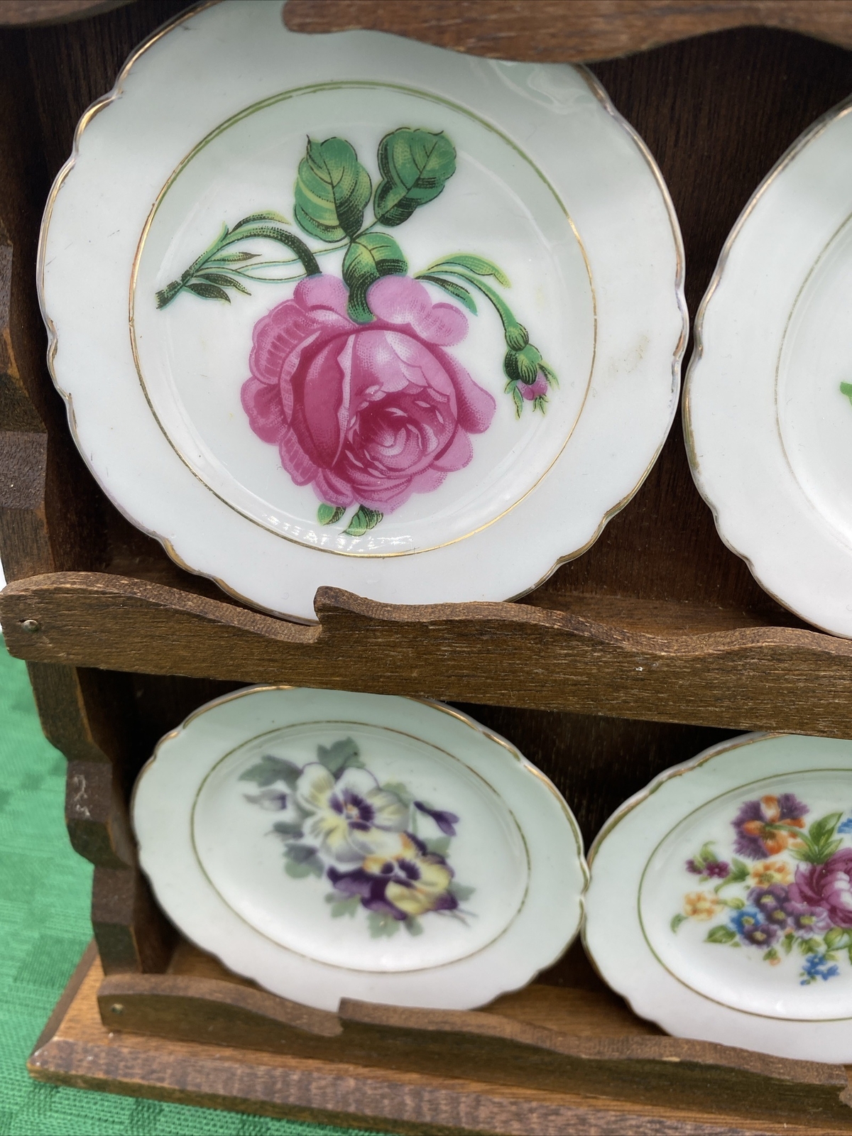Wooden Wall Ornament Antique Porcelain Plates(4) 8.5”X 8.5”