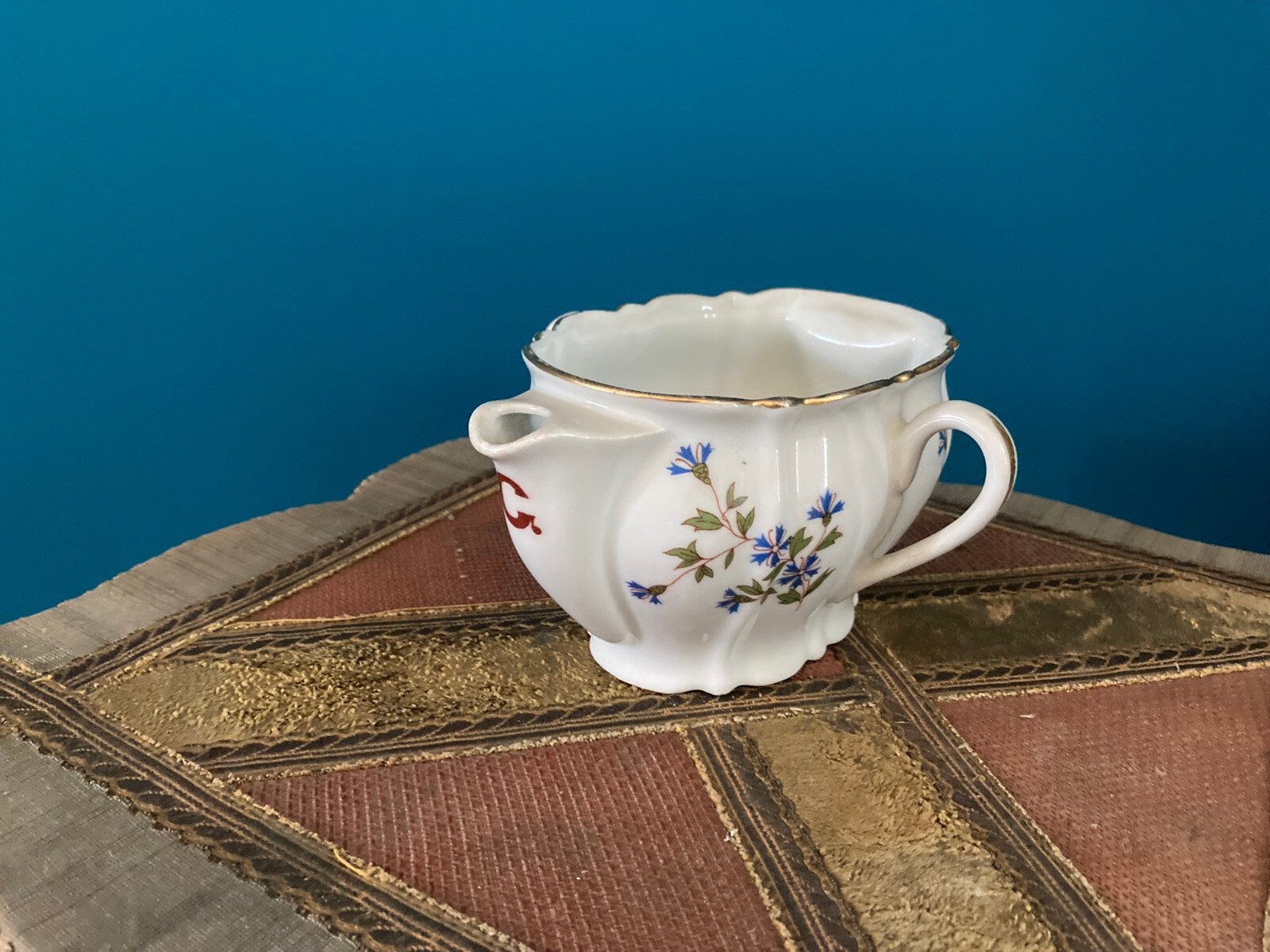 Vintage White Floral Porcelain Double Spout Gravy Boat