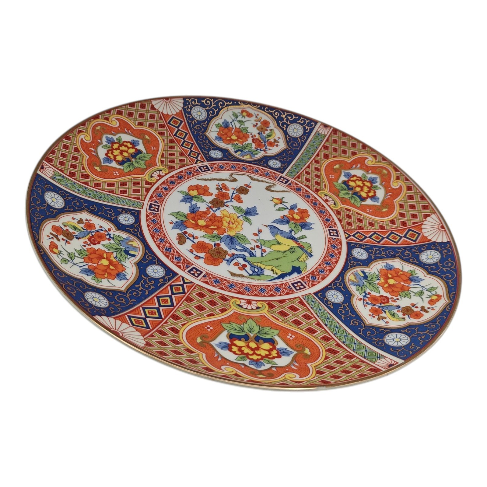 Heygill Imari Rust Blue Green Gold Trim Chop Round Plate Floral Bird