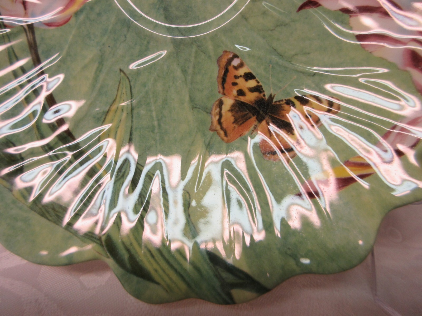 Spode Floral Haven Flat Cup Saucer Set Scalloped Butterflies Tulips Bee England