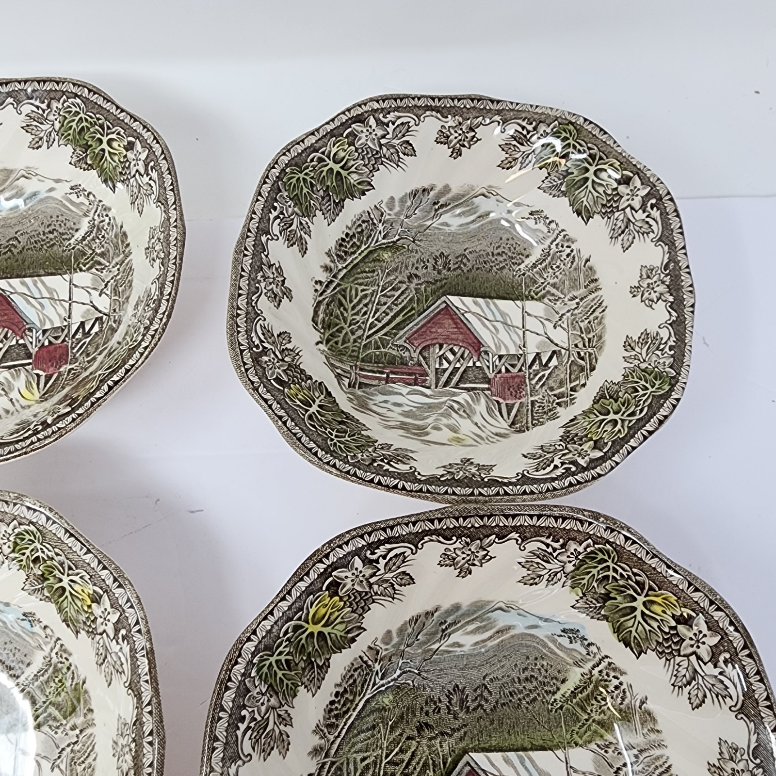 Friendly Village Johnson Brothers Covered Bridge Square Salad Dessert Bowl Set 9