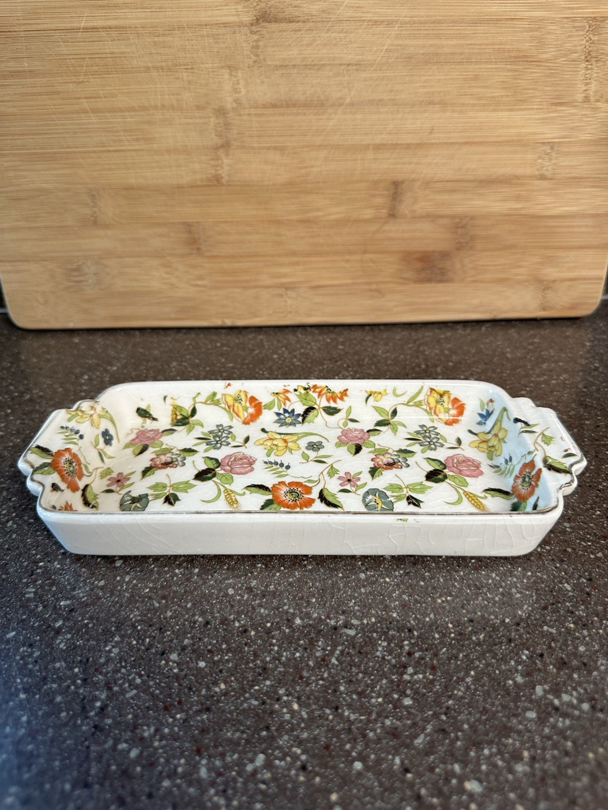 Vintage Japan Chintzware Rectangular Tray Floral Porcelain Trinket Vanity Dish