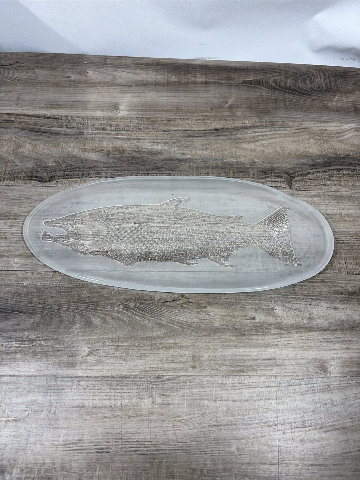 Kosta Boda Glass Sweden Salmon Fish Party Platter Scandinavian 19″ x 8″ Heavy