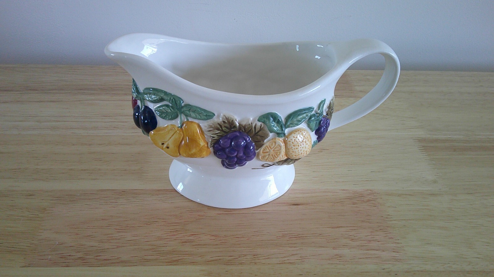 Vintage Hand Painted Gravy Bowl with fruit and leaves