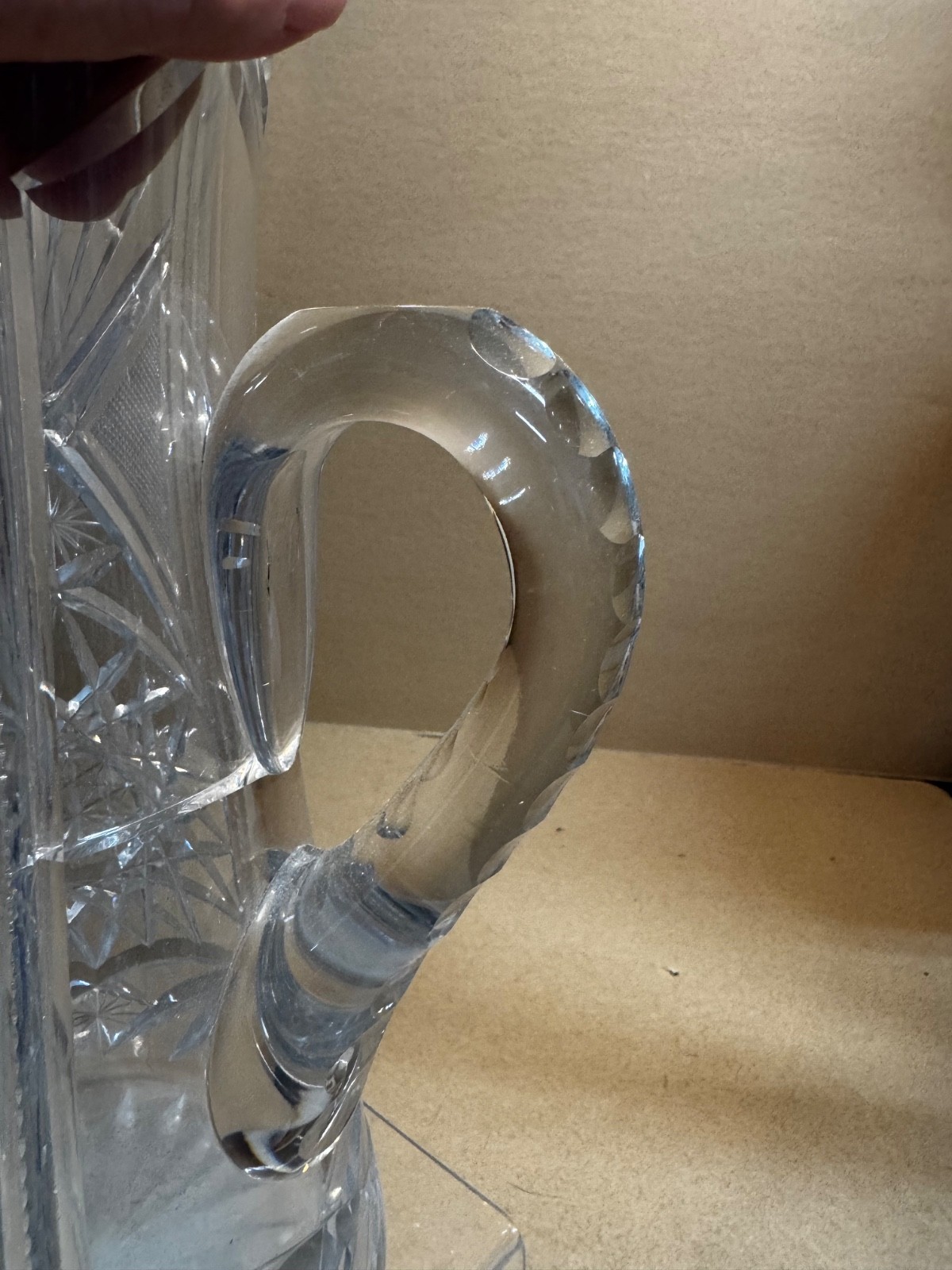 Vintage rare American Brilliant Cut Crystal Sawtooth Edge Pitcher Shabby Vase