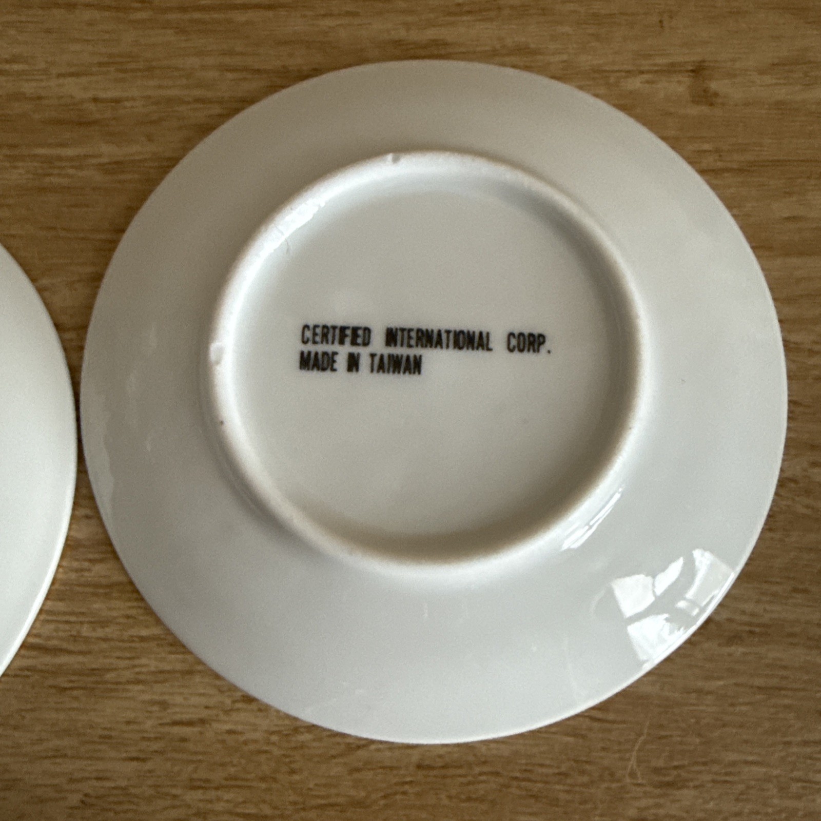 2 Certified International Plain White Round Small Saucers With Gold Trim 4.25”