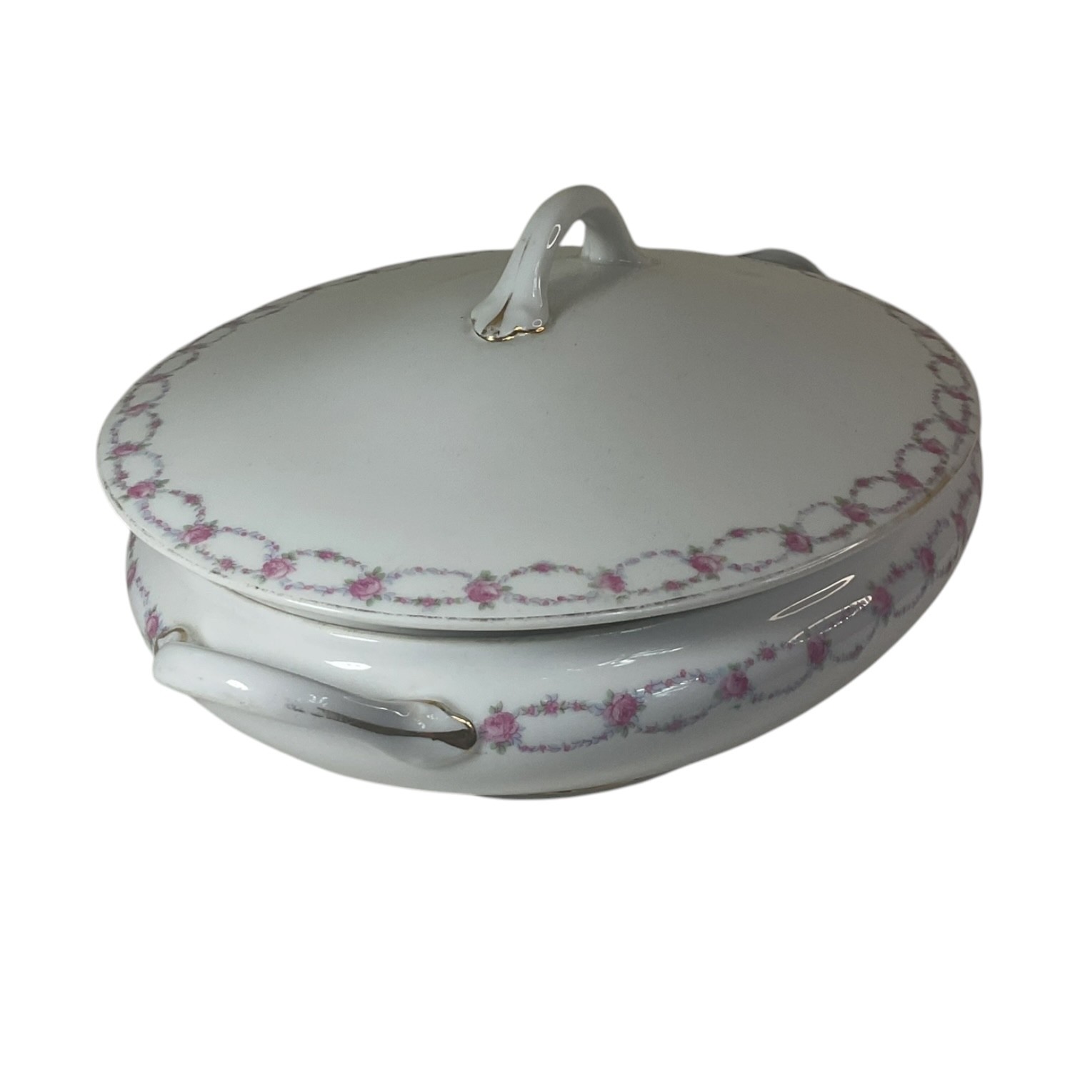 Antique Nippon Pink Rose Garland Covered Vegetable Serving Bowl Tureen 12”