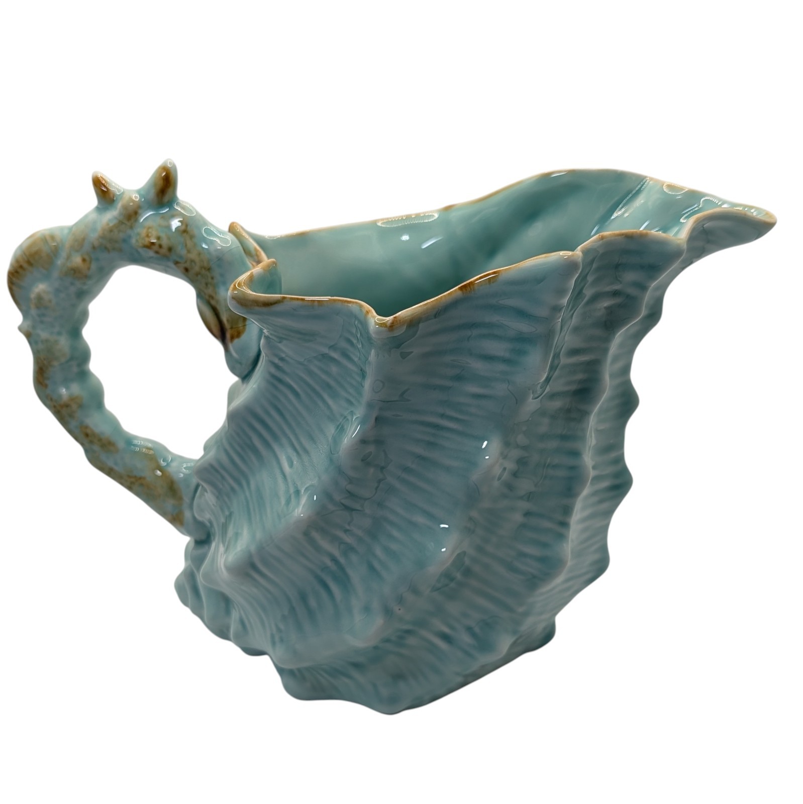 Blue Sky Conch Shell Pitcher Seawave Turquoise Blue Nautical Seven Inches Retro