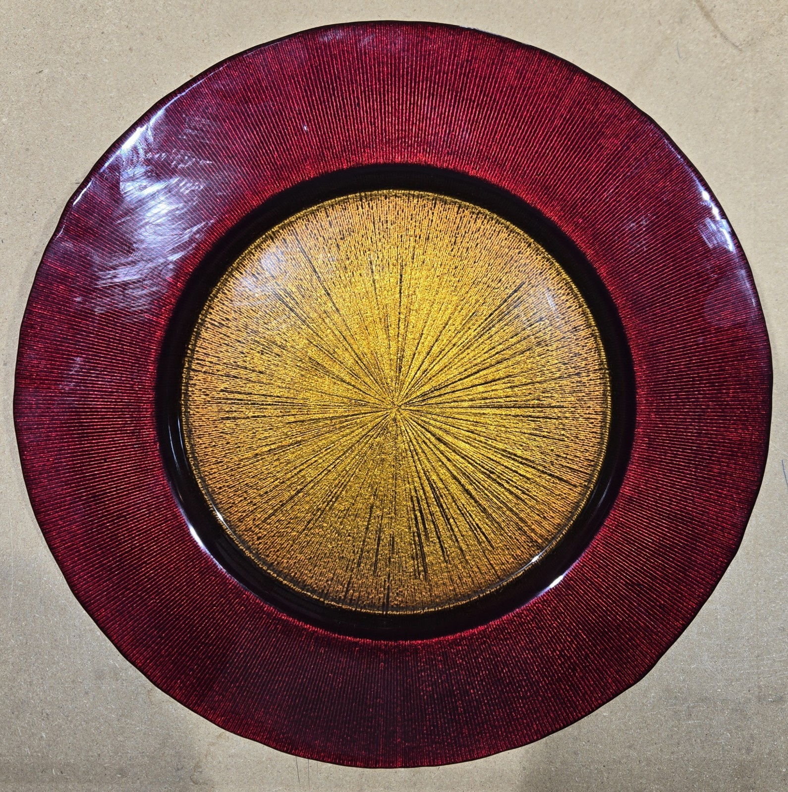 PIER 1 BEAMLINE SERVING PLATE 13 INCHES RED AND GOLD