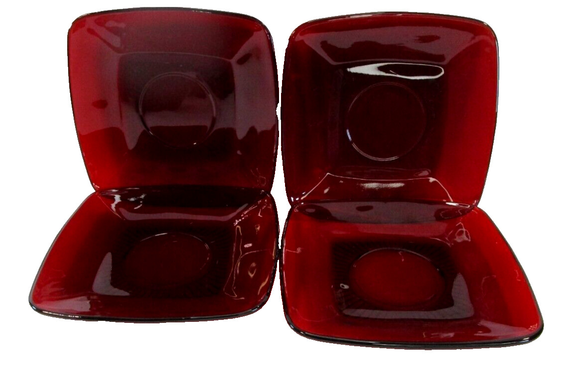 Anchor Hocking Royal Ruby Red Charm 4 Coffee Tea Cups W 4 Saucers 1950-1959 6 oz
