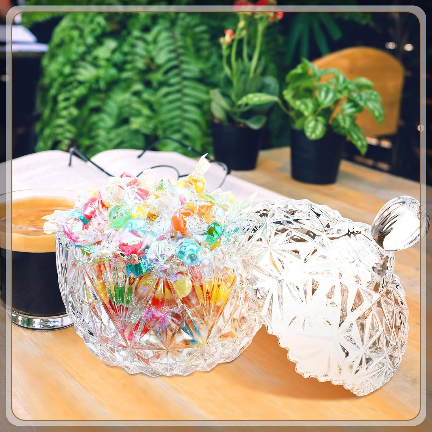 Large Glass Candy Dish with Lid 26 oz DoubleFill Crystal Candy Jar Canister