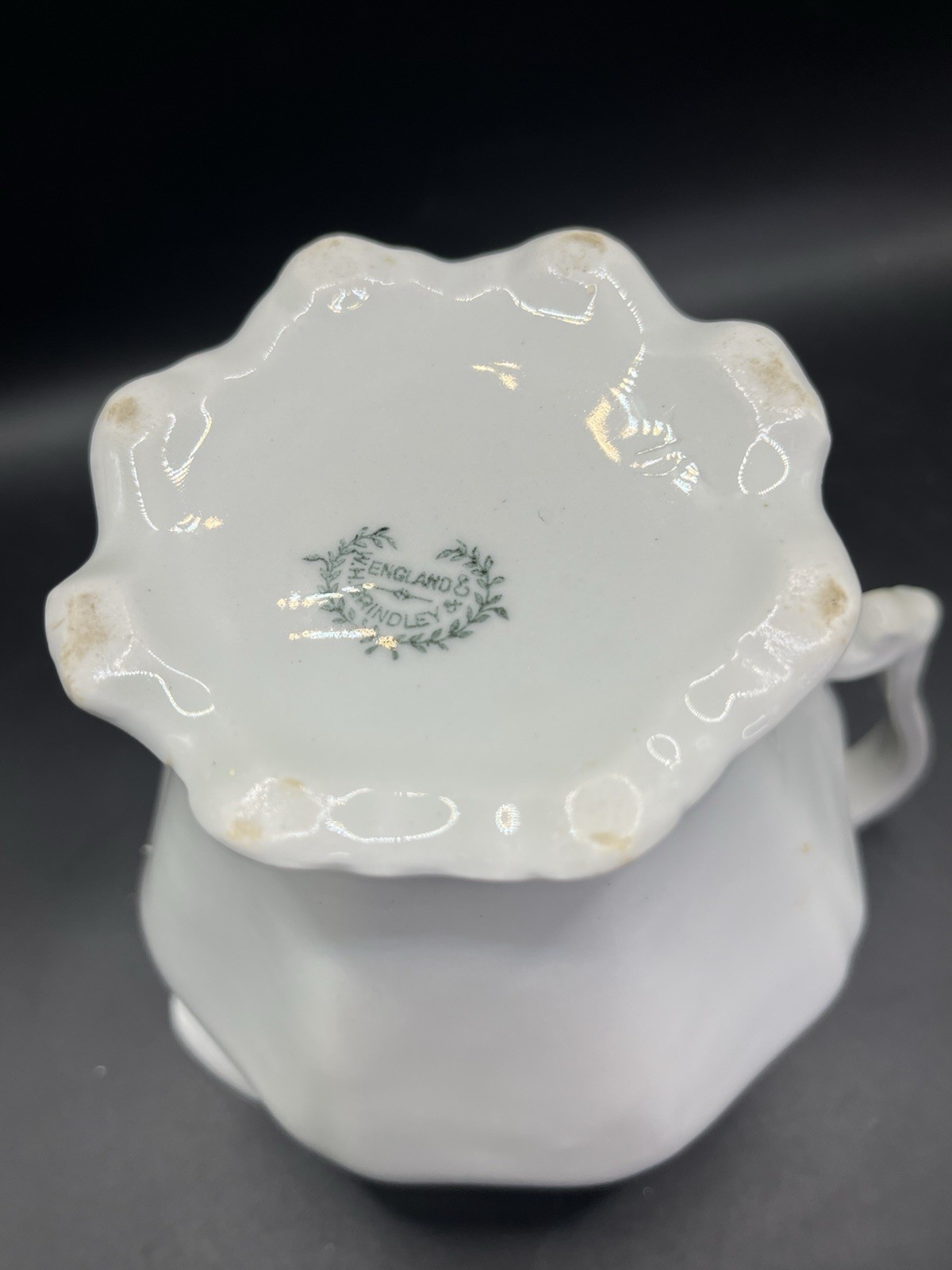 W.H. Grindley England White Ironstone Creamer/Pitcher Embossed Victorian, READ