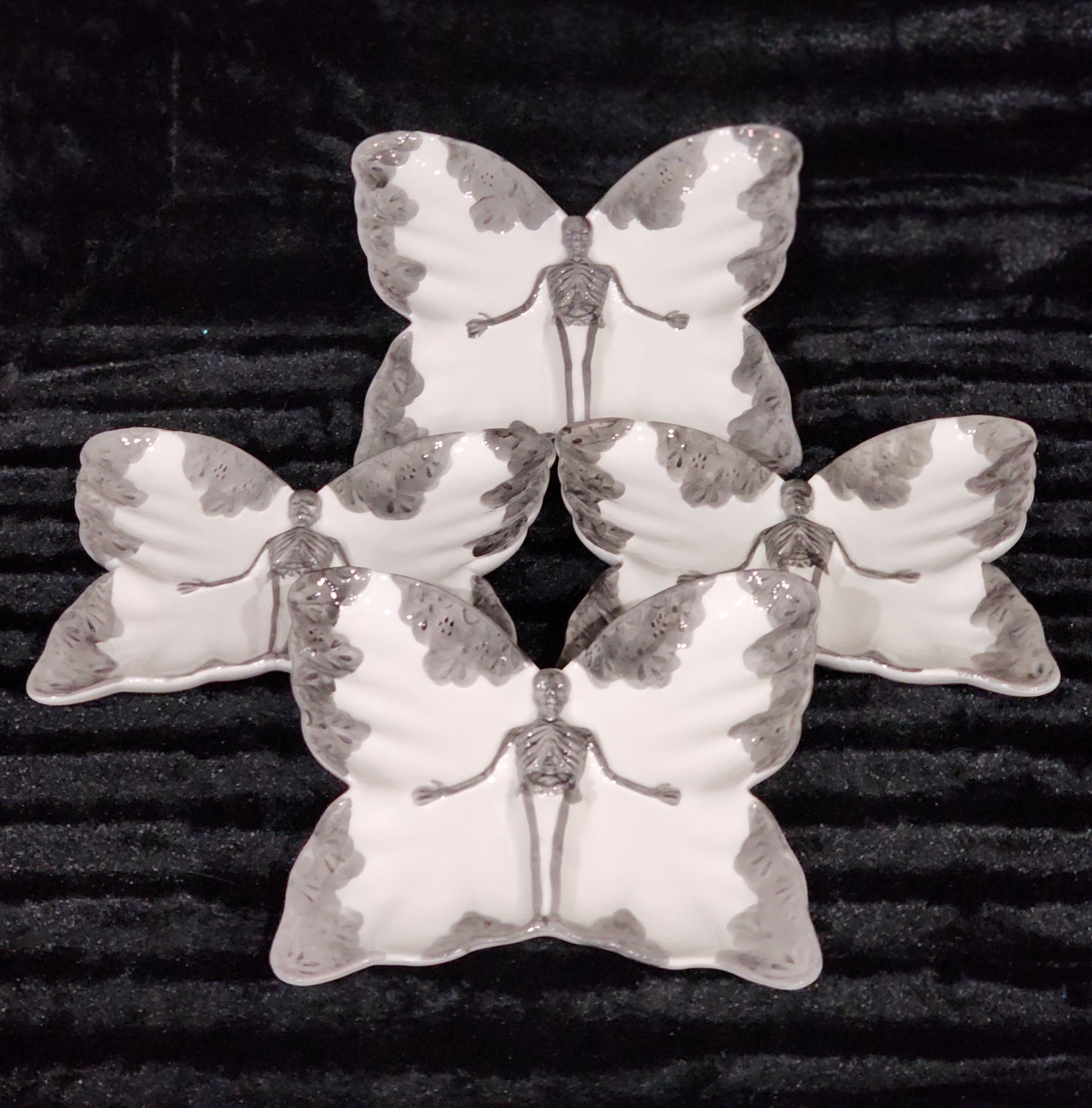 Halloween Butterfly Shaped Skeleton Plates Goth Decor 4pc 10.5″ Maxcera Gothic