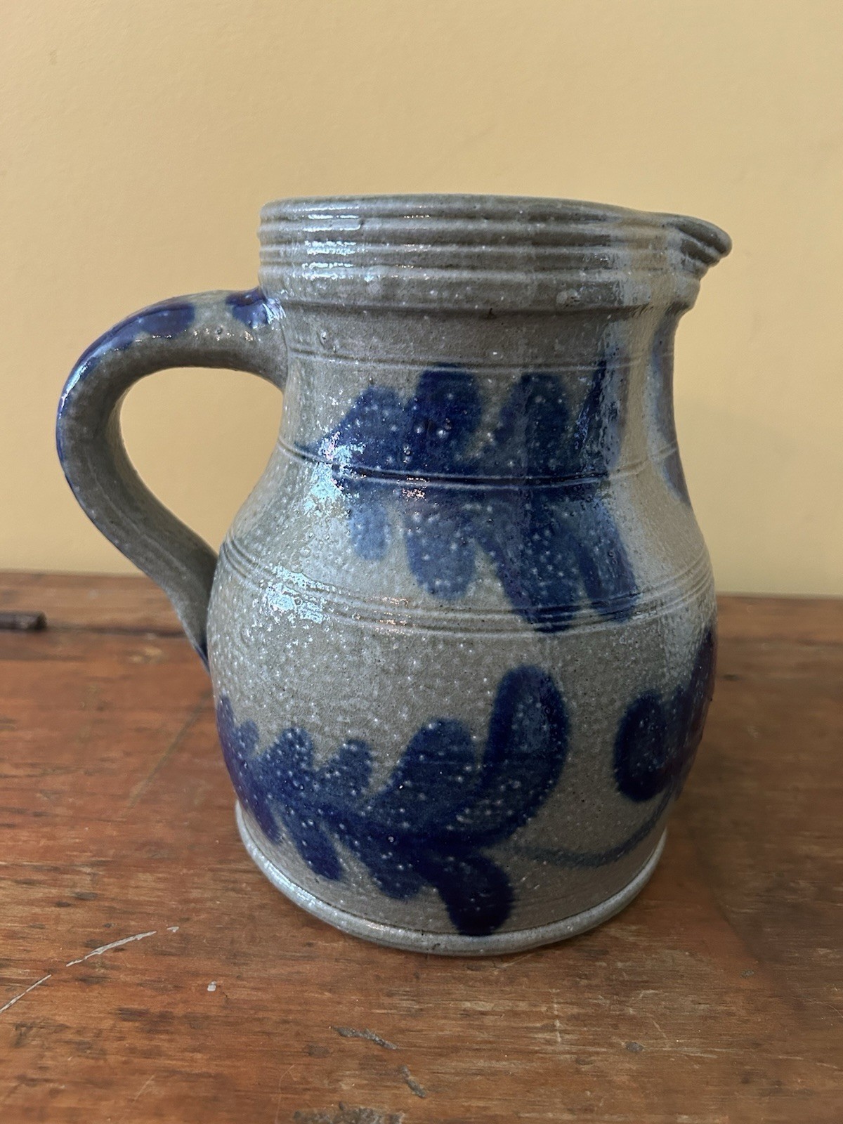 Vintage Beaumont Pottery Stoneware Pitcher w/ Elaborate Floral Decoration 1988