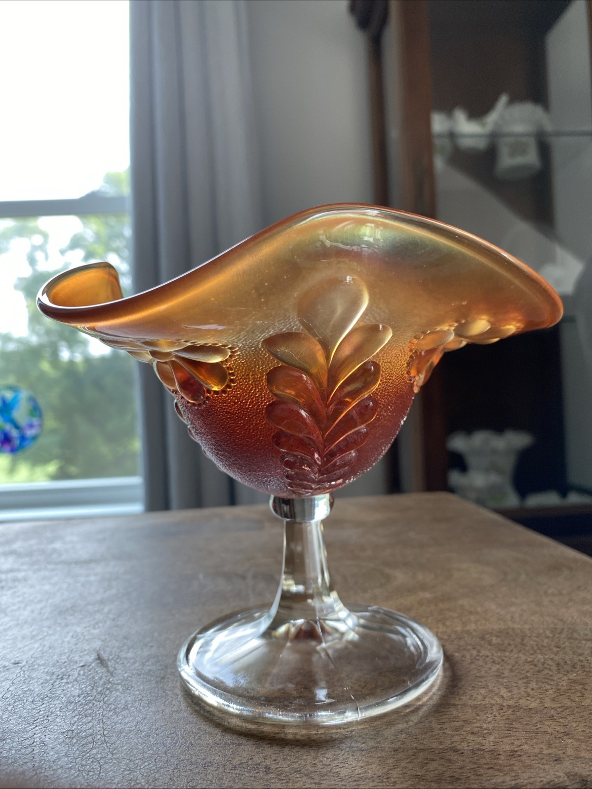 Northwood Compote/Candy Dish Marigold Carnival Glass Daisy & Plume Pattern