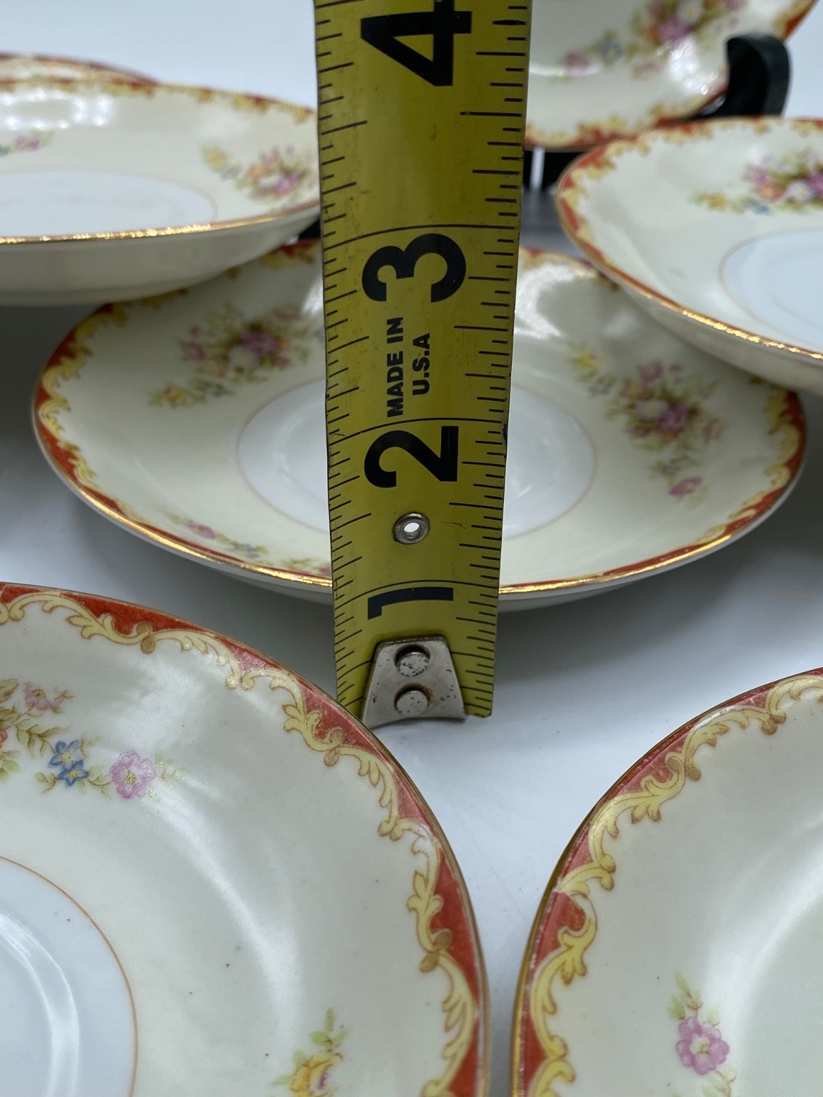 1940’s Set of 10 Saucers Red Traditional Jyoto China made in Occupied Japan 5.5″