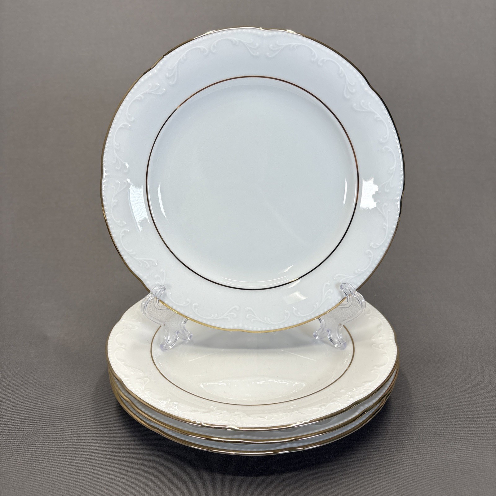 Mitterteich Bavaria Salad Plate 7 1/2″ Set of 4 Gold Trim Verge Embossed Scrolls