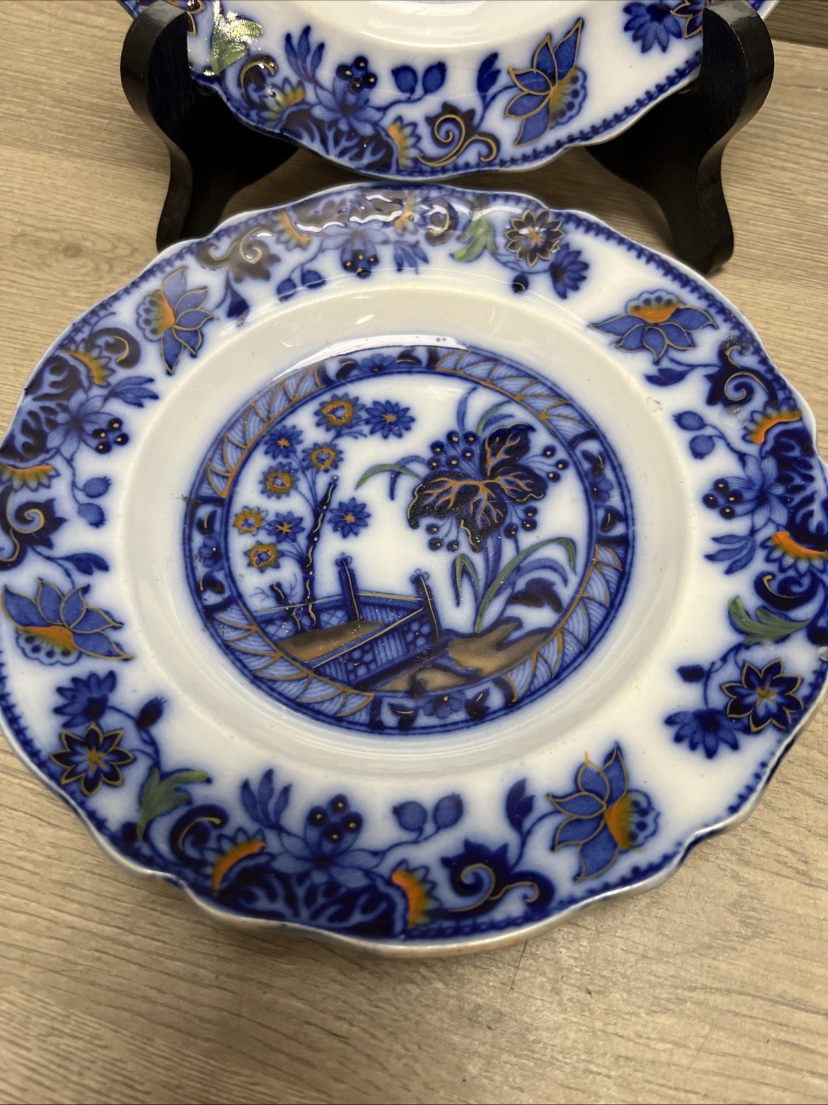 Kaolin Ware ‘Nankin’ Desert Plates – Flow Blue Lot Of (2)