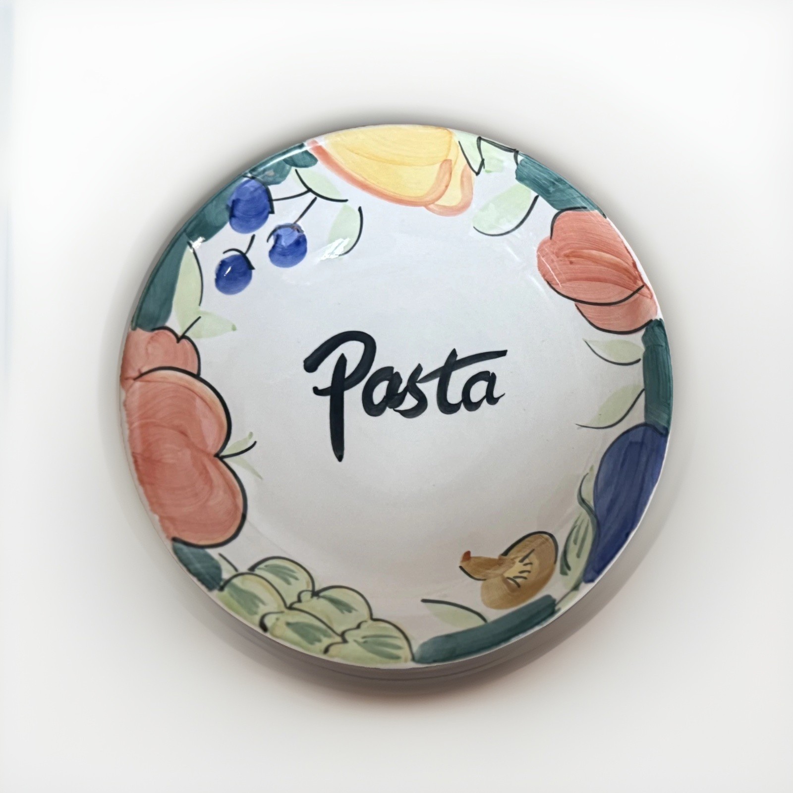 Alfresco by Bella Ceramica 9” Serving Bowl/HAND PAINTED/fruit and leaf design