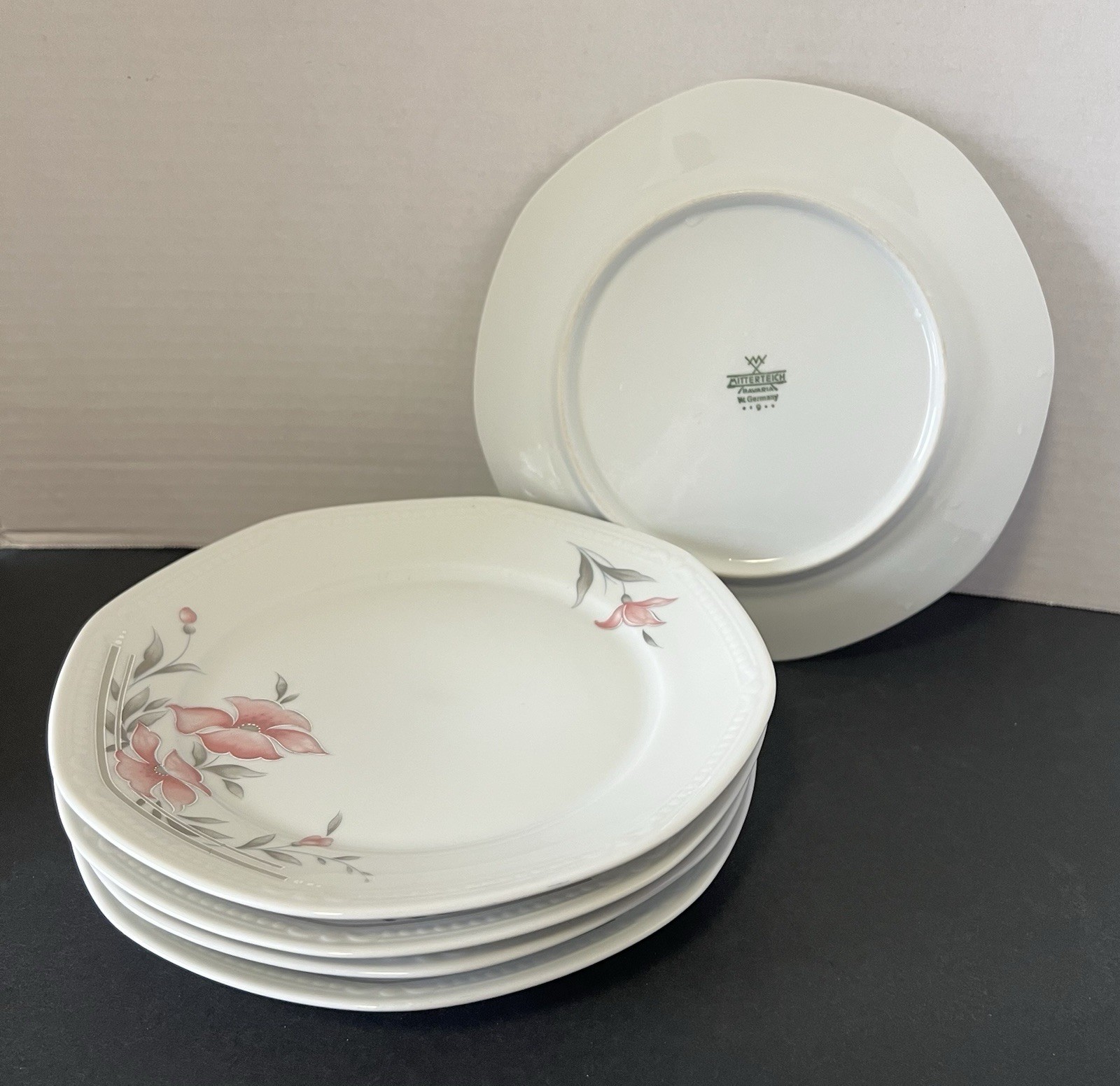 (5) Vintage Mitterteich Porcelain Salad Plates MIT71 Germany Hexagon 7.5”W A+++