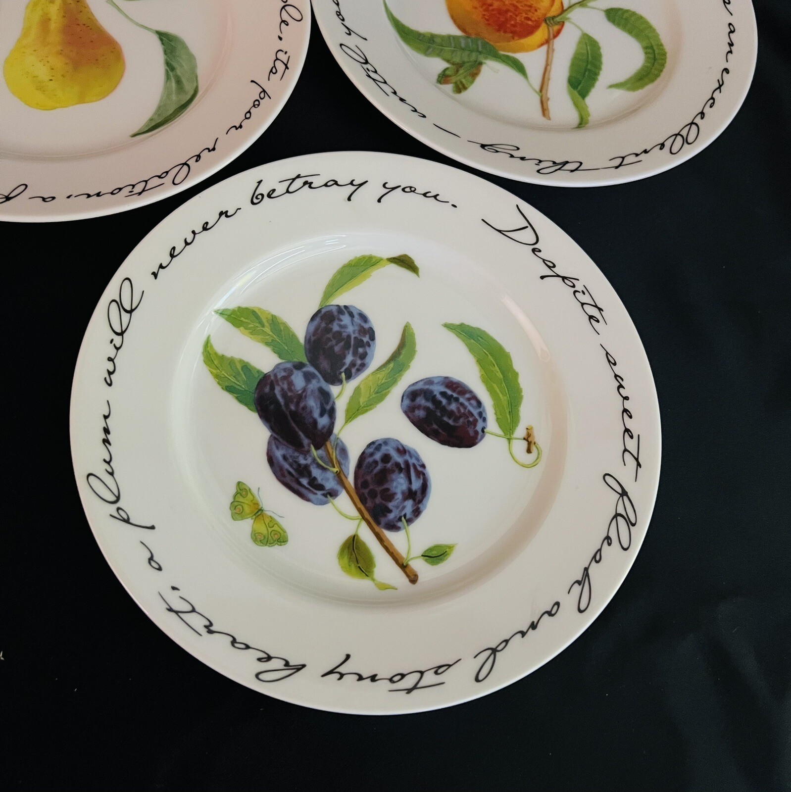 3 Williams Sonoma ORCHARD SUITE Accent Salad Plate Pears Plum Peach Fruit