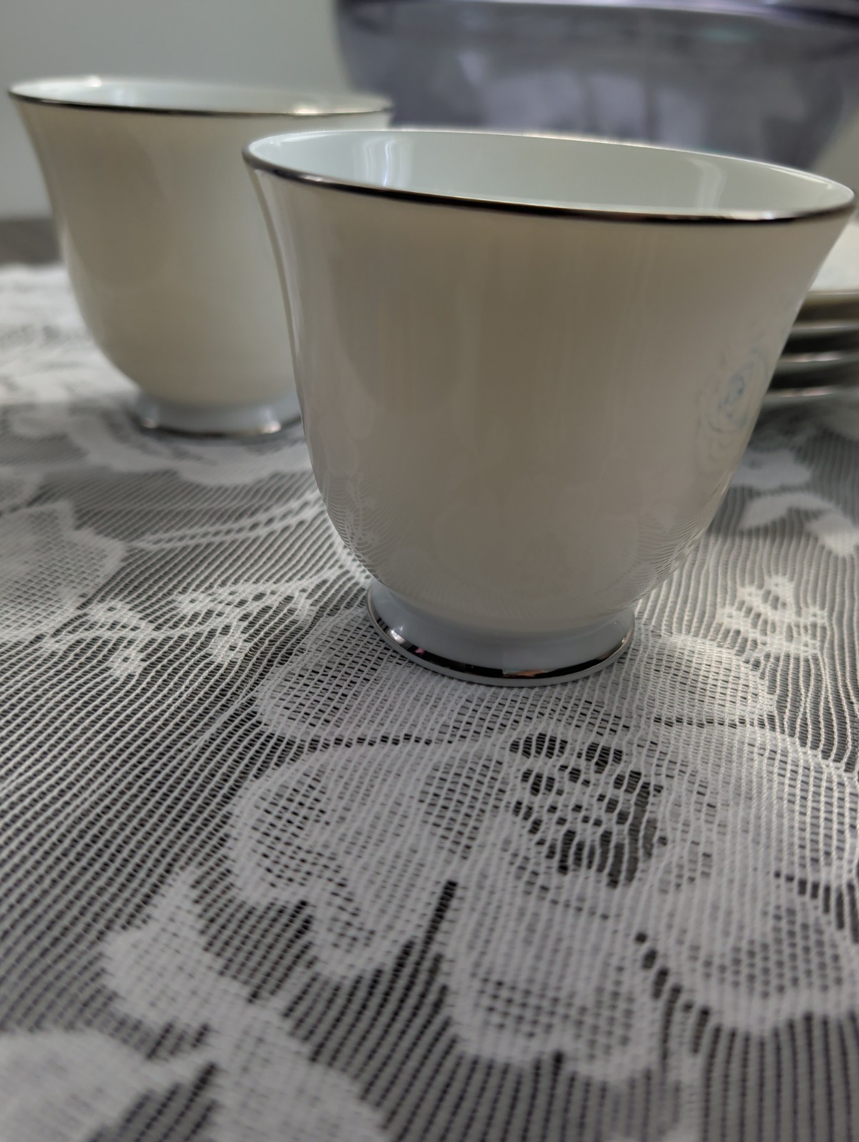Noritake Virtue Tea Cup and Saucer Platinum Trim White & Blue Japan 2934 Vintage