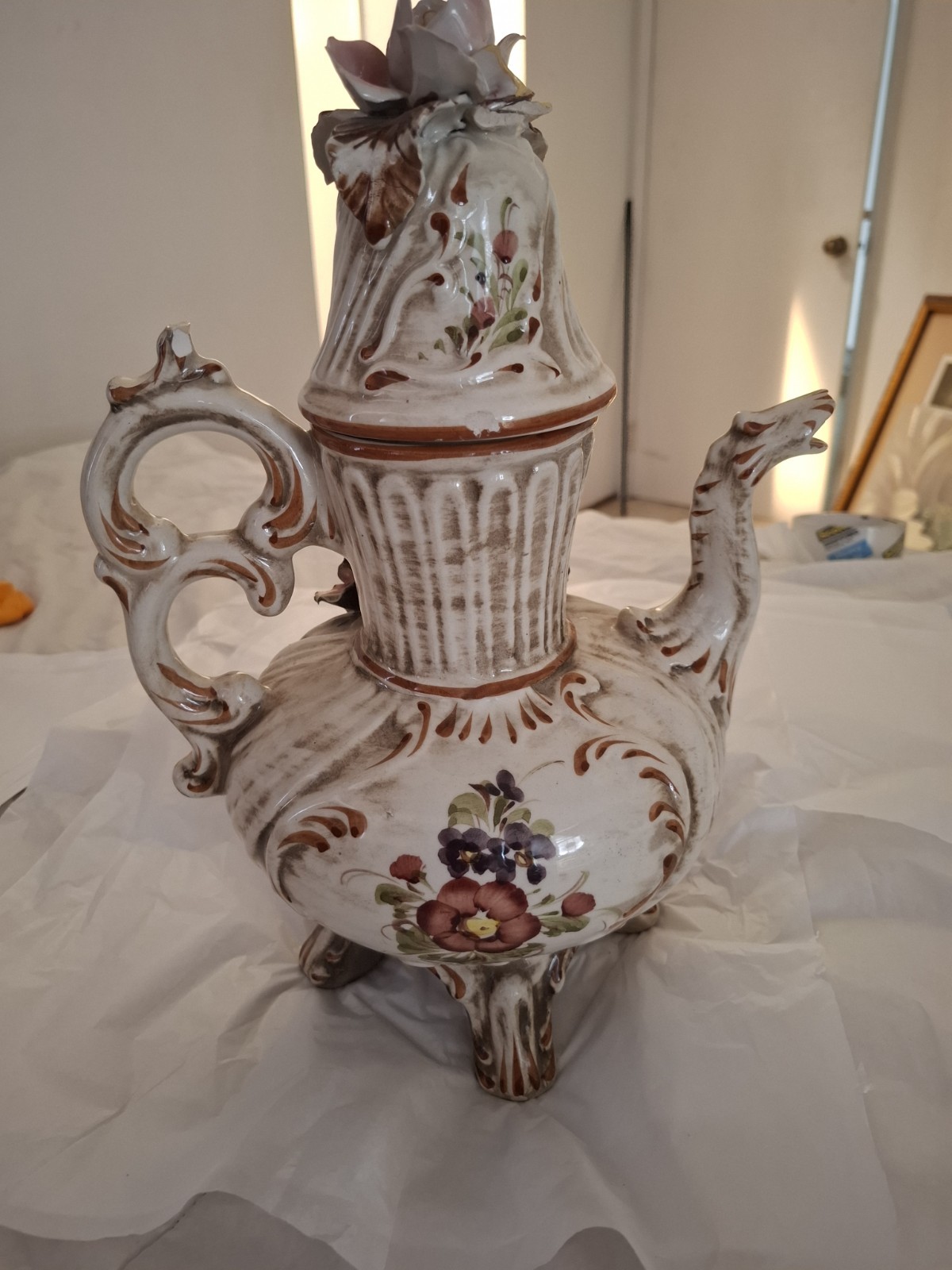 Vintage Capodimonte Footed Pitcher (Read Notes)