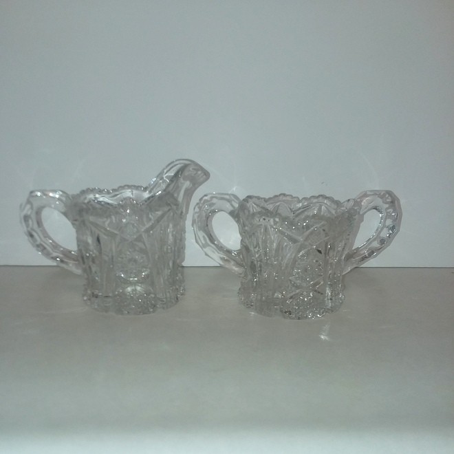 Genuine Crystal Glass Cream and Sugar Bowl Dining Service Kitchen Tableware