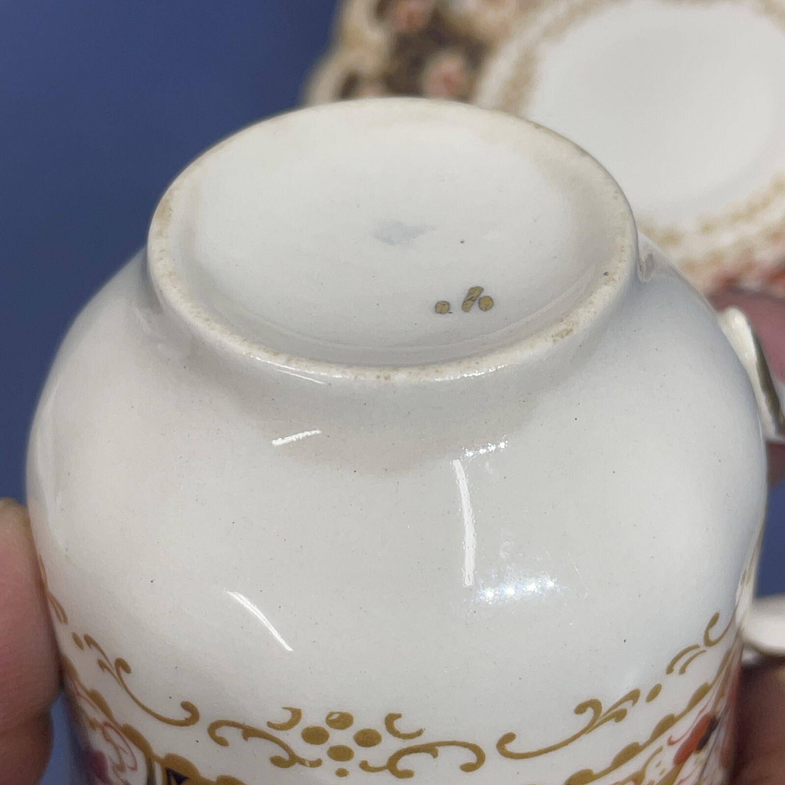 Rare Rutland Johnson Bros Demitasse Cup & Saucer Cobalt Blue Rust / Gold Floral