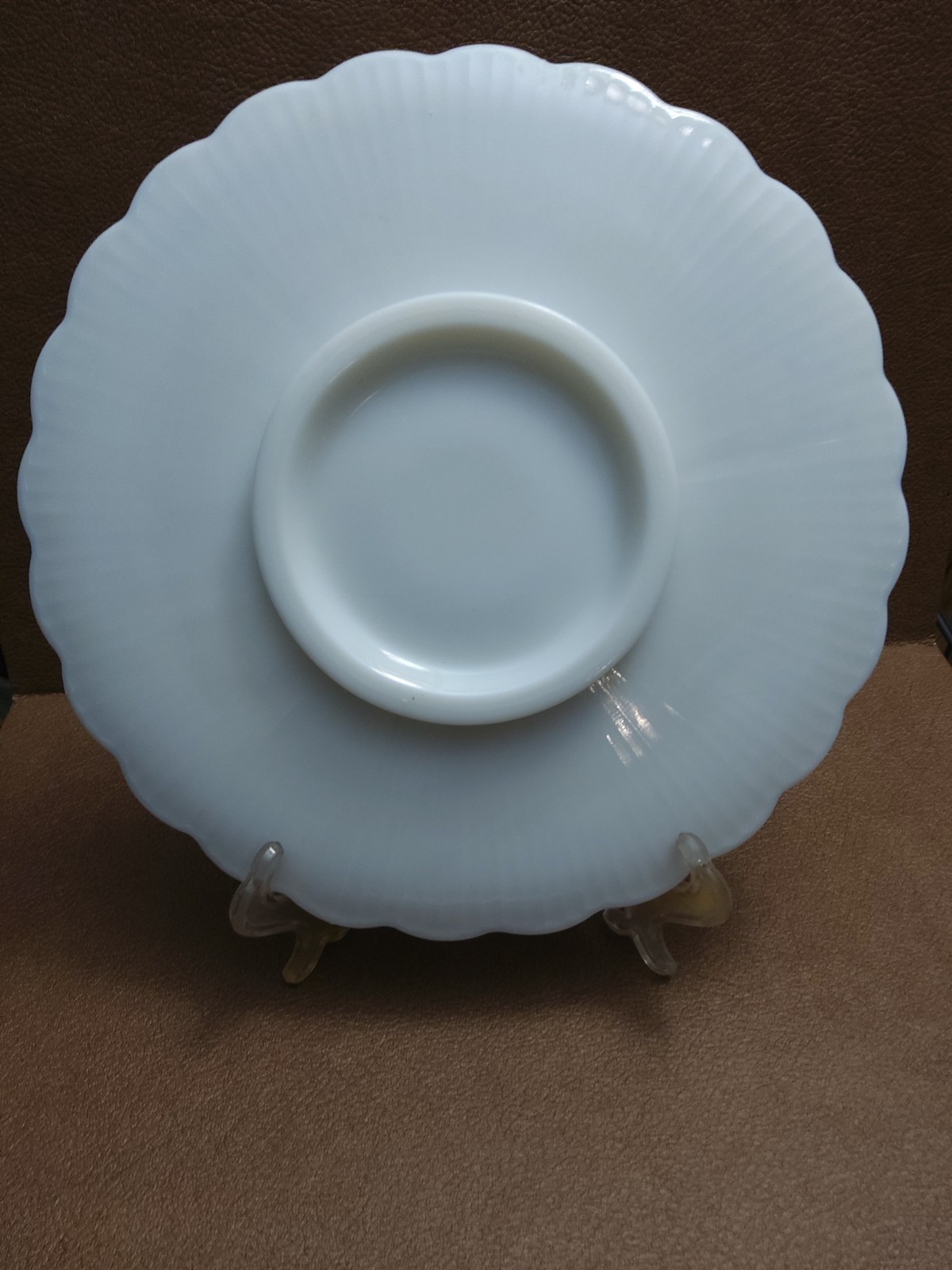Vintage White Milk Glass Round Serving Plate/ Cake Plate Cabin Scenic Footed