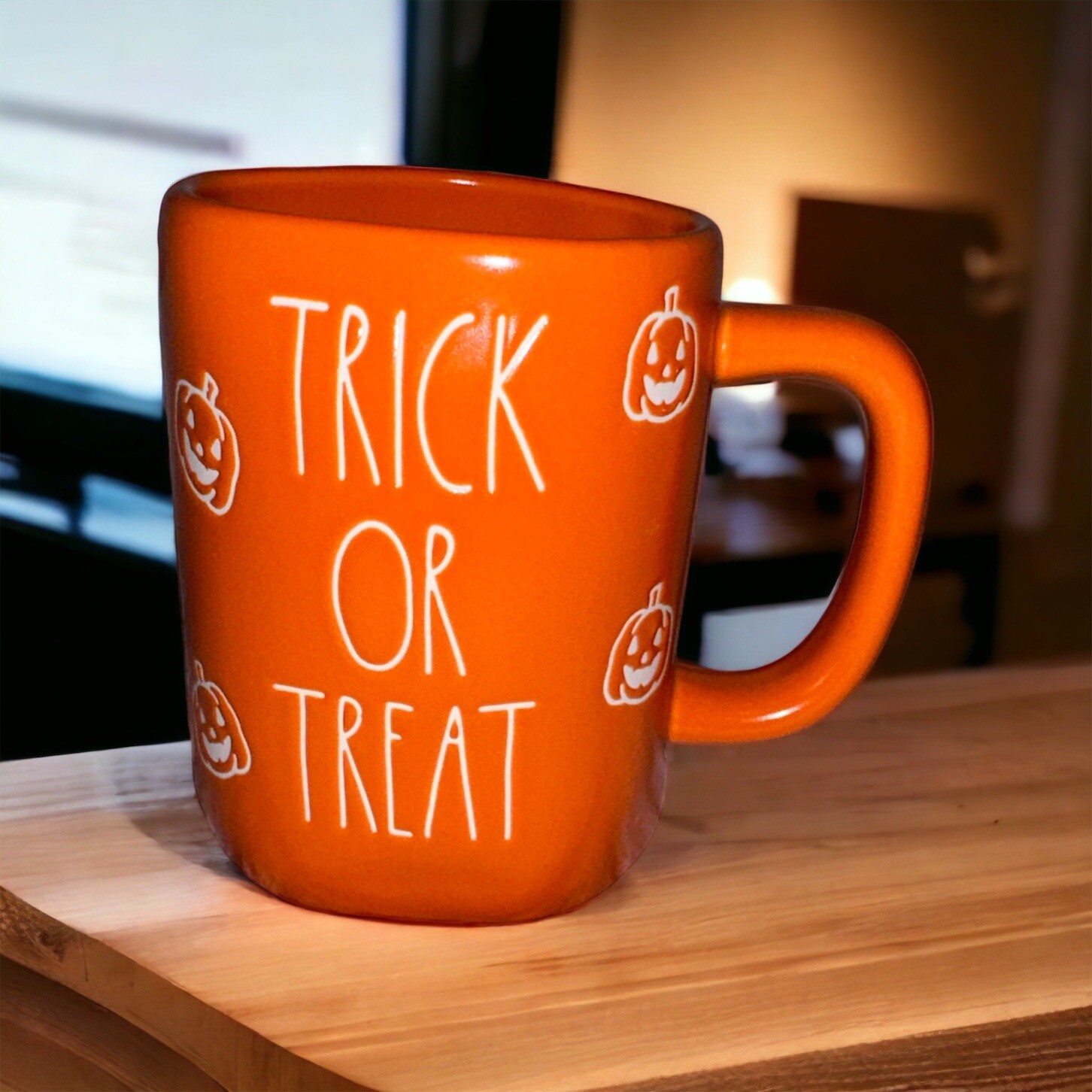 Rae Dunn Orange Halloween Trick Or Treat White Pumpkins Coffee Mug New Farm