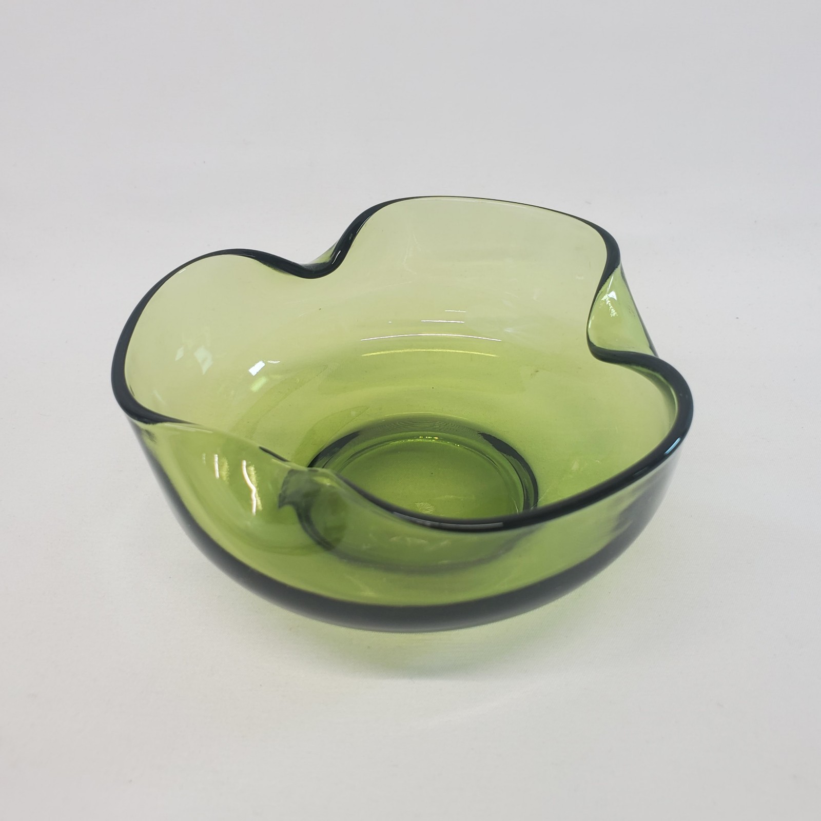 VTG Anchor Hocking Avocado Green Glass Dip Bowl Replacement Pinched Sides