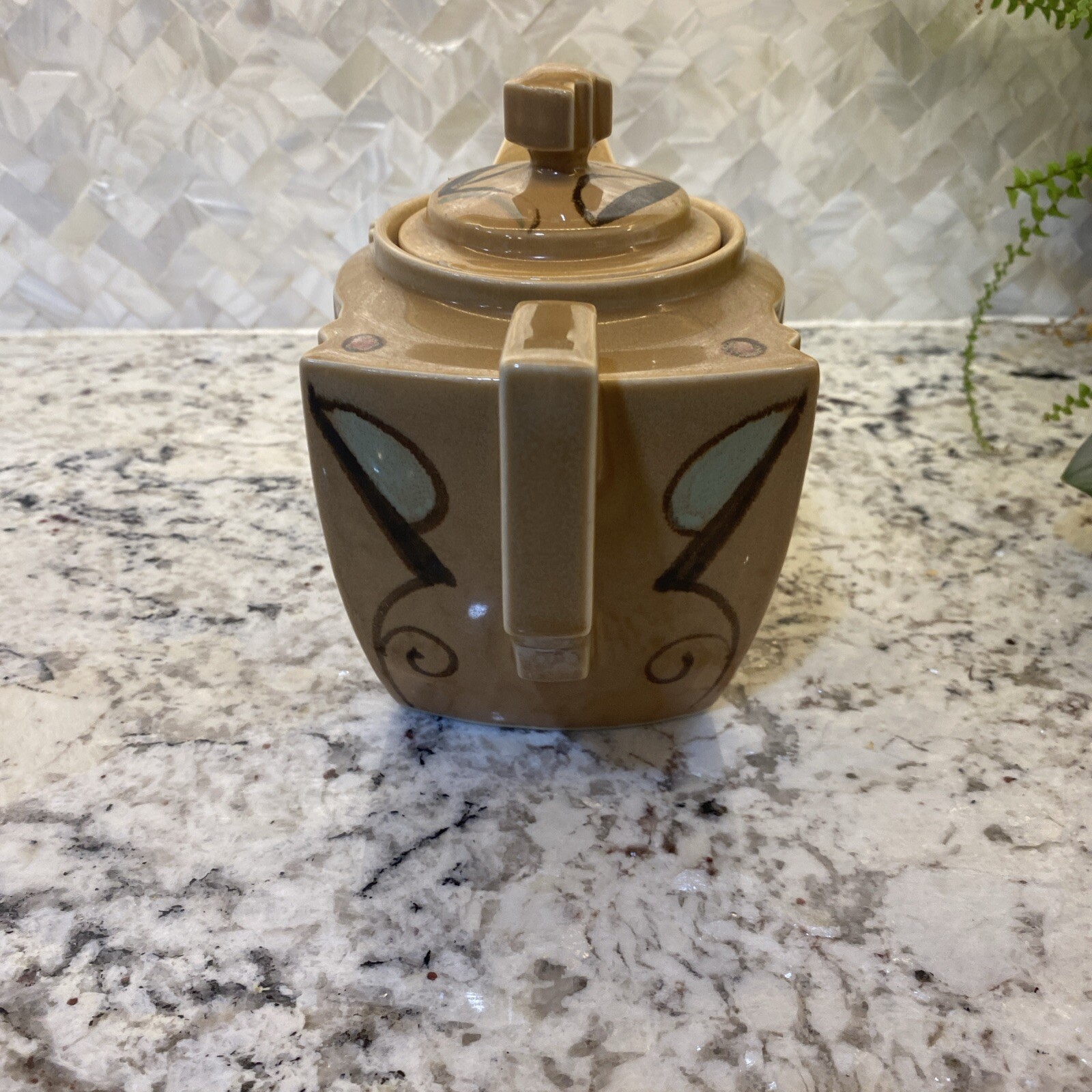Art Deco Style Teapot Hand Painted Japan MCM Bohemian Hot Tea Vintage Decor Rare