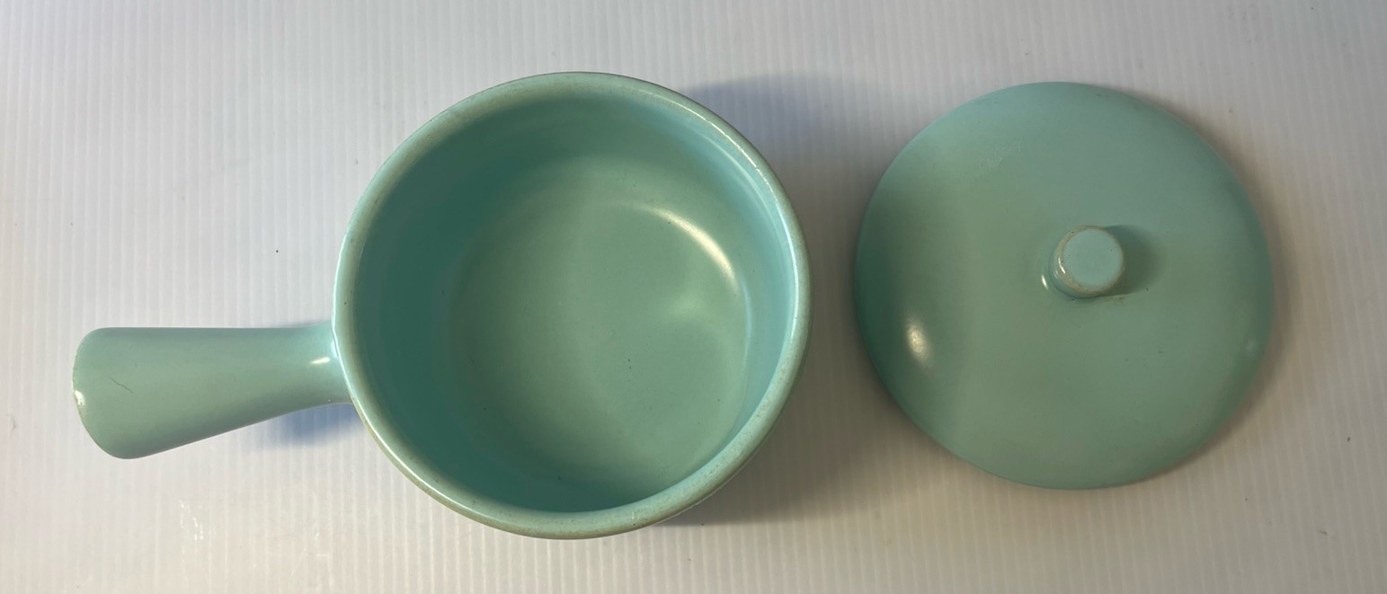 VTG La Solana Pottery Aqua Blue Covered Soup Bowl Handled Crock Lidded MCM SALE!