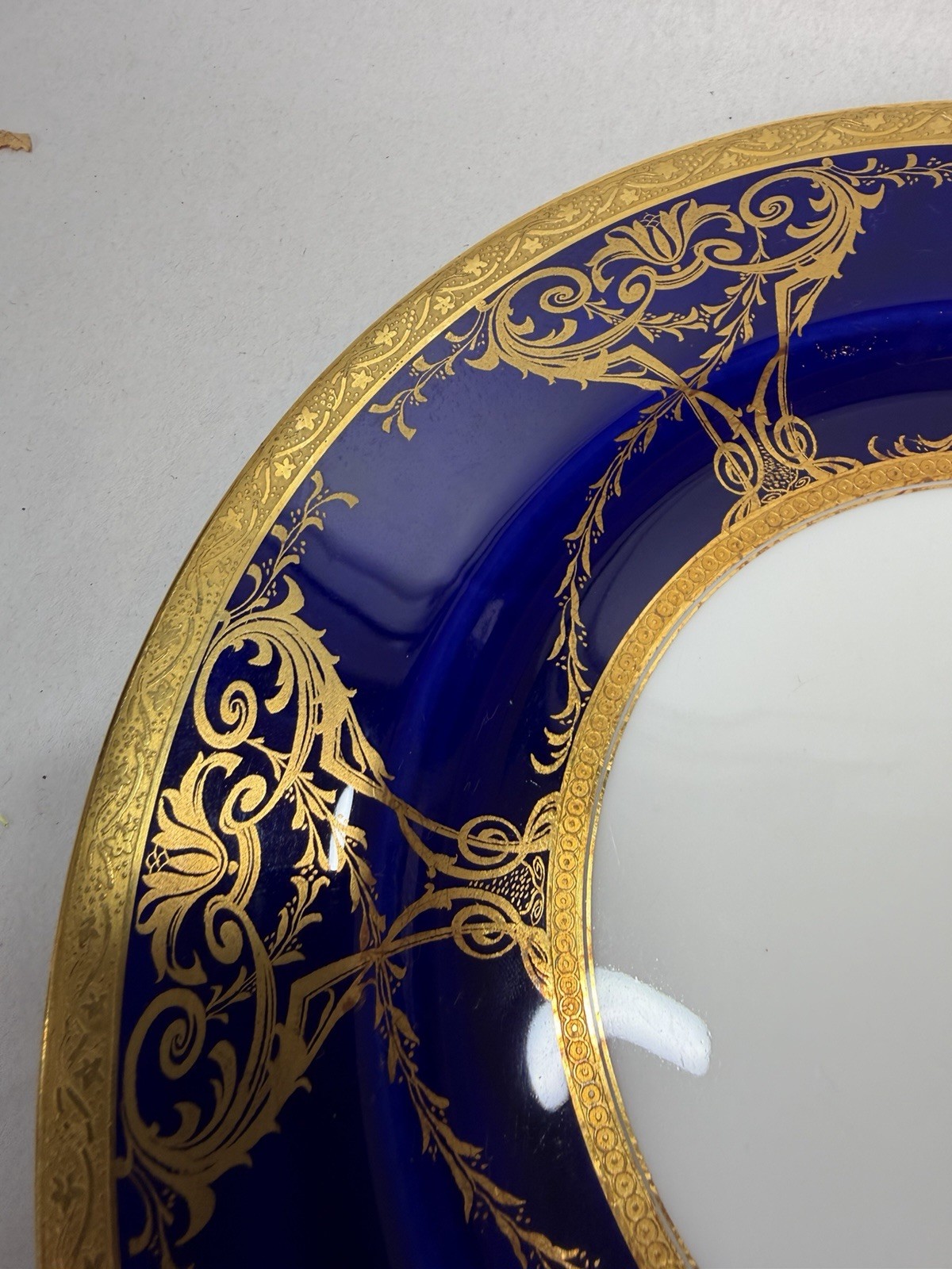 Antique Minton Porcelain 2 Dinner Plates w Raised Cobalt Blue Gold Rim 10 1/8 in