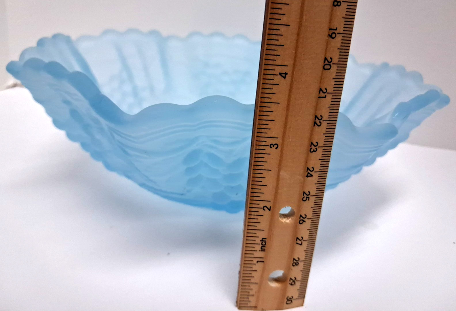 Lenox Imperial Frosted Blue Glass Bowl Raised Grapes & Vine 10″ x 3.25″ Vintage