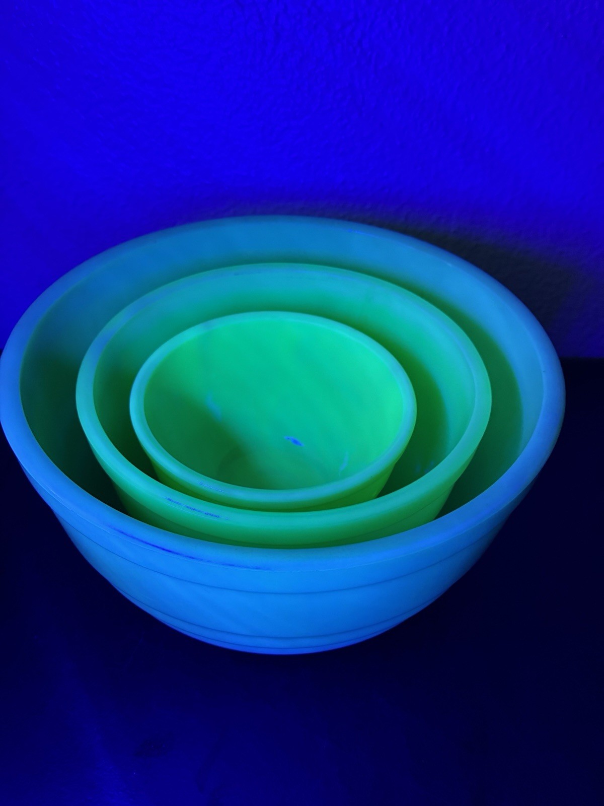 Jeannette Glass Concentric Circle Mixing Bowl Set Jadeite Green 5 7 & 9” Uranium