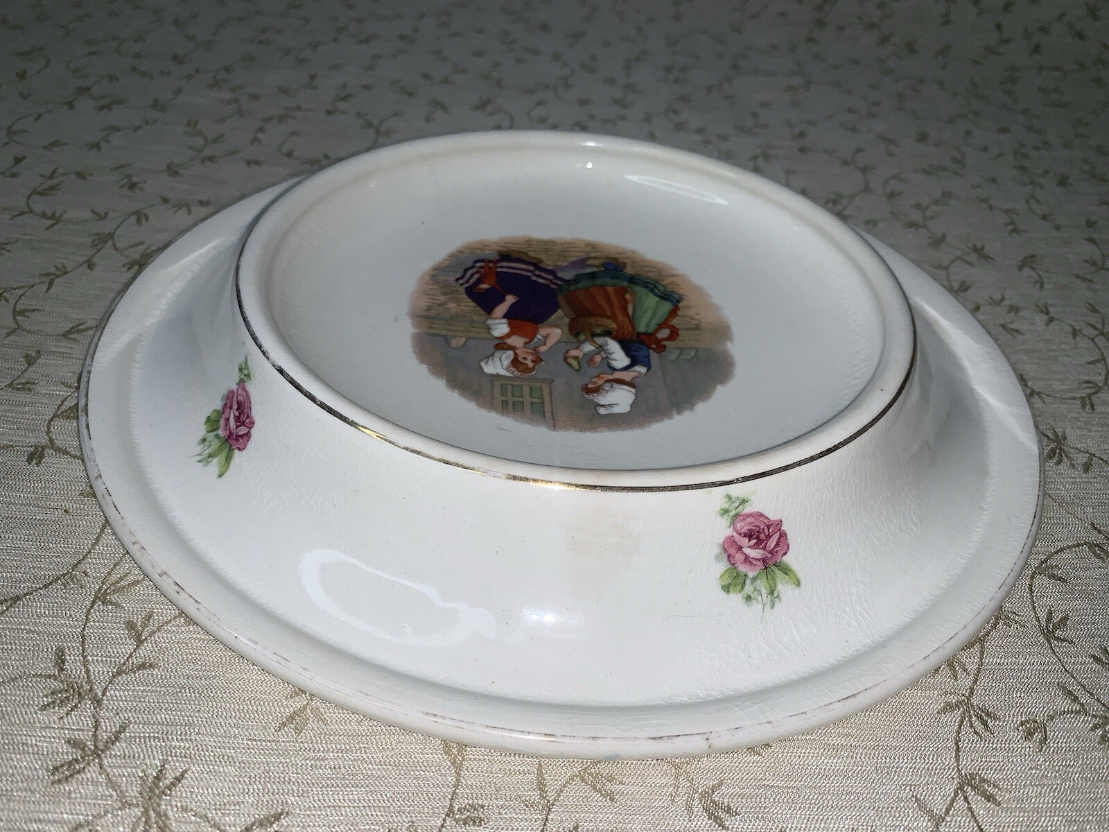 Antique Royal Baby Plate Bowl PAT. U.S. FEB 7, 1905 Two Dutch Girls Vintage