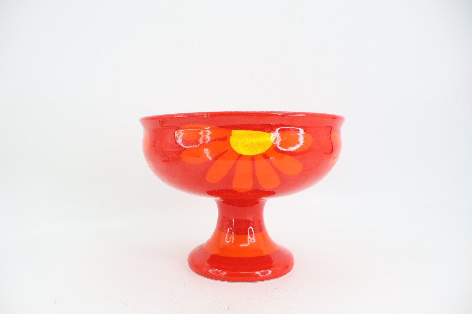 Berkeley House Pottery Pedestal Red Flower Ceramic Bowl Fruit Candy Italy Mod