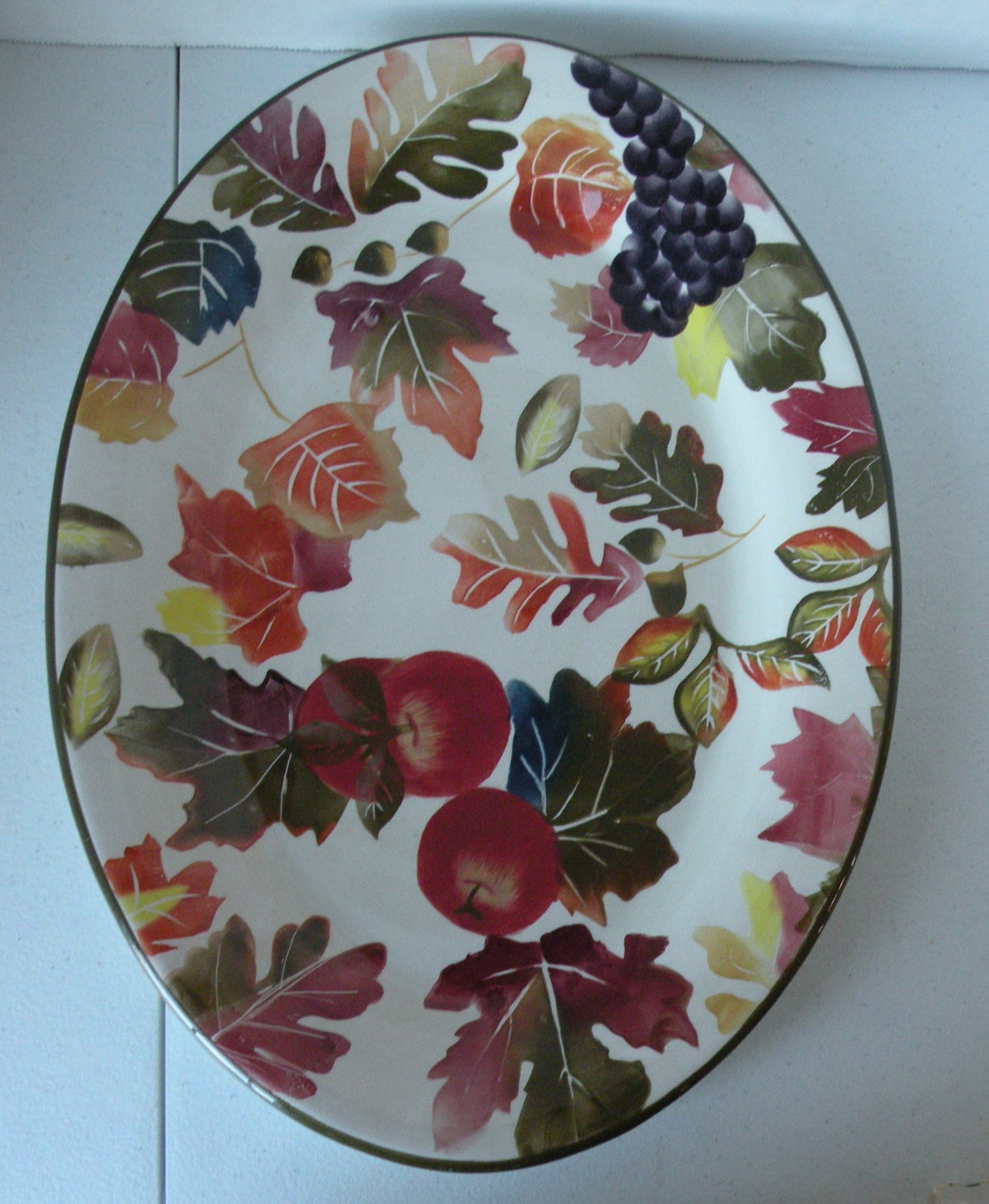 WCL Pottery Fruit and Leaves Serving Platter 17 inches x 12.5 inches Oval