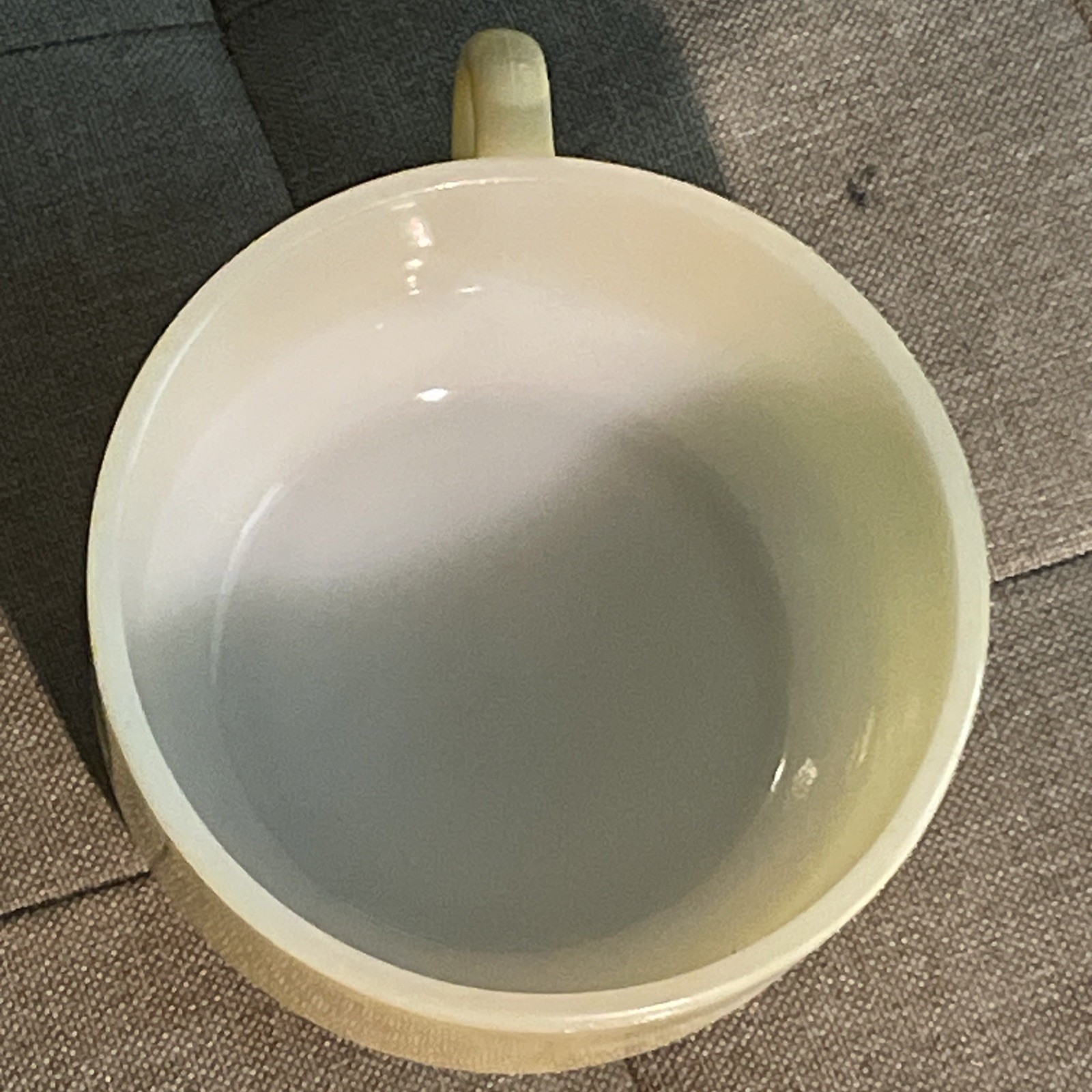 Vintage Glasbake J-2711 Soup Bowl with Handle Beige Floral Stackable