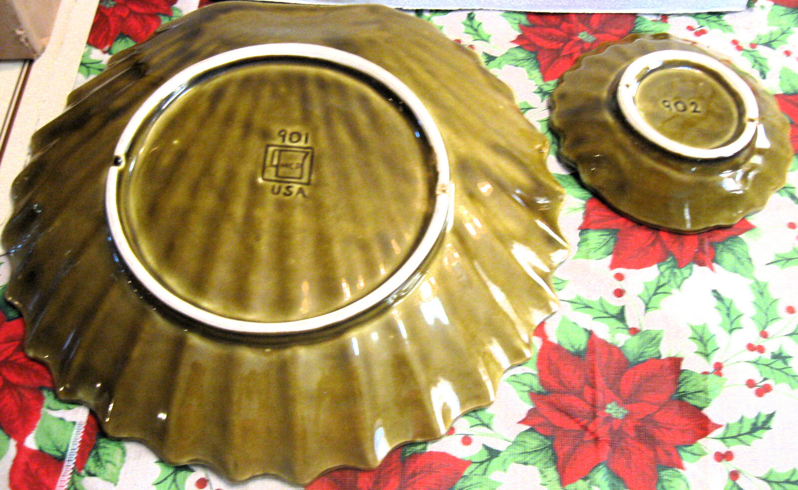 Vtg McCoy Green Blue Drip Shell/Clam 2 Tier Chip Dip Platter #901