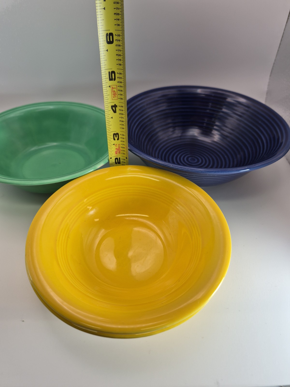 4 Vintage Ceramic Primary Stoneware Bowls Unmarked ~Cobalt Blue ~Green ~Yellow