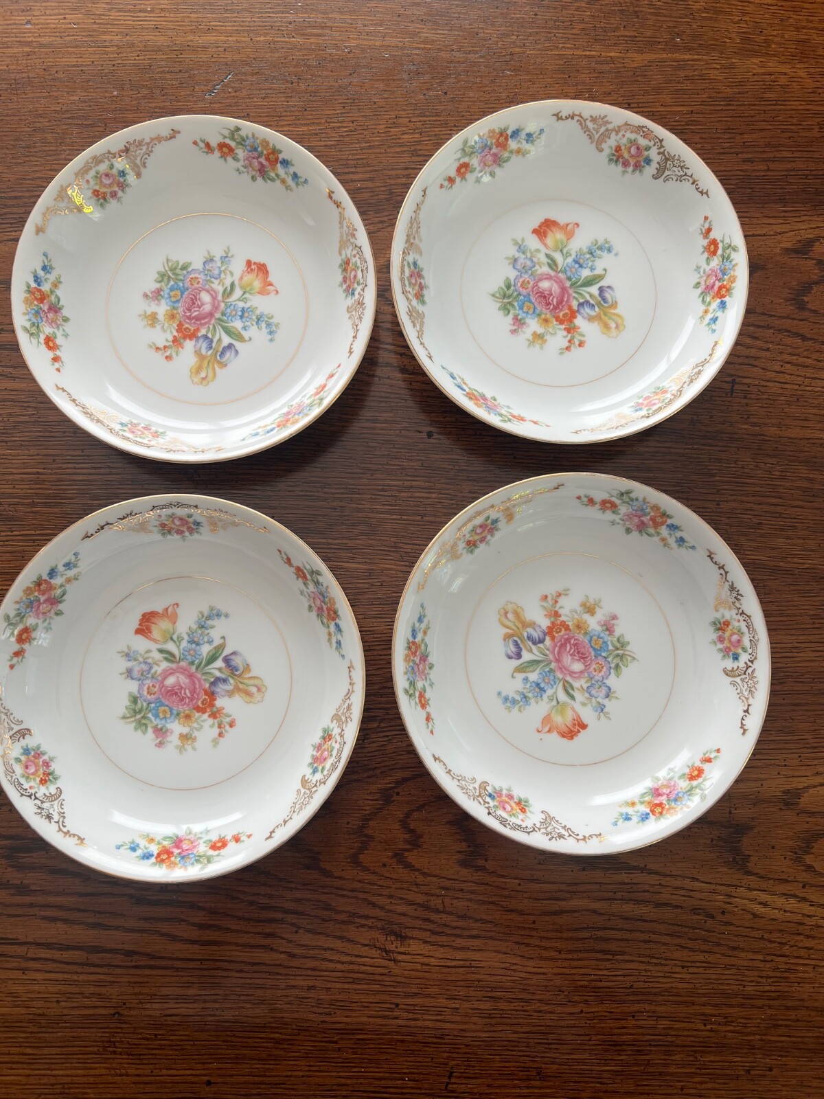 Richi Soup Bowls Occupied Japan Set of 4 Floral 7.25″
