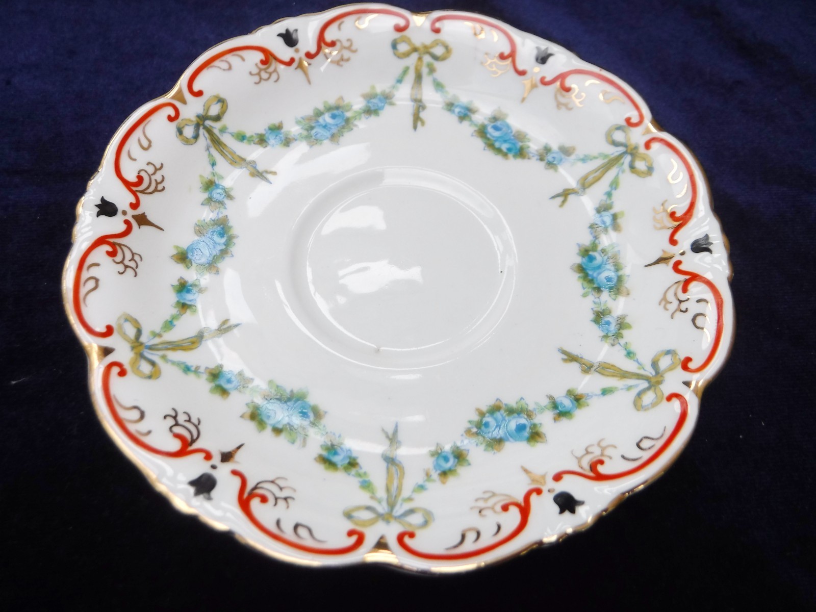 Collingwood Turquoise Ribbons, Bows & Swags of Roses Edwardian Tea Trio with