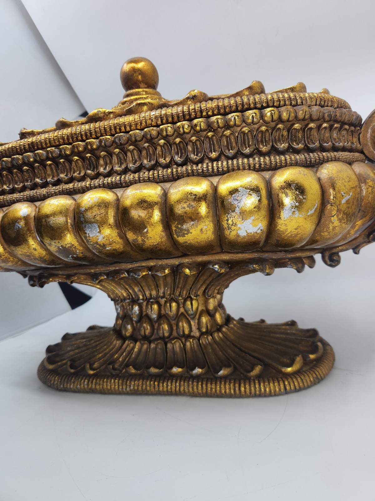 Large Hollywood Regency Gold Covered Tureen Urn Centerpiece Pedestal Bowl 21″